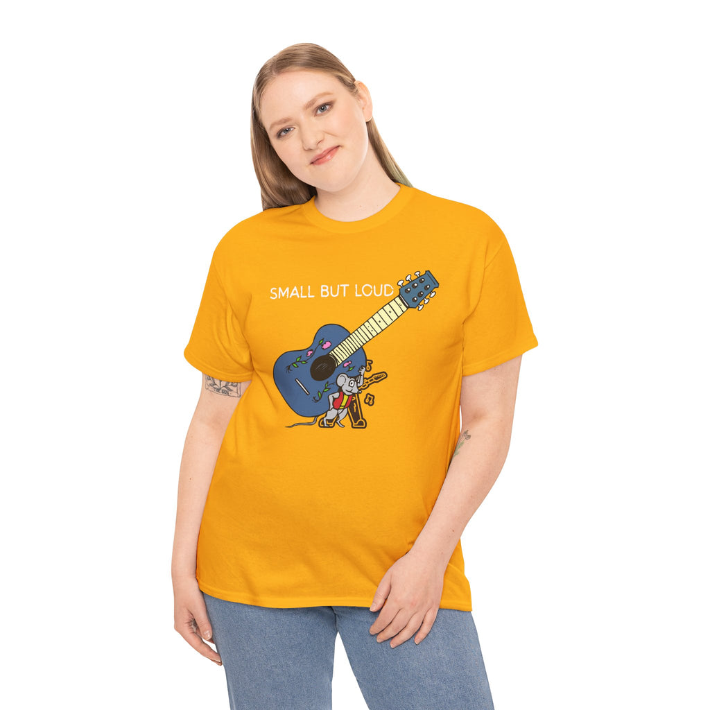 T-Shirt — "Small But Loud" Cute Mouse with Guitar Graphic