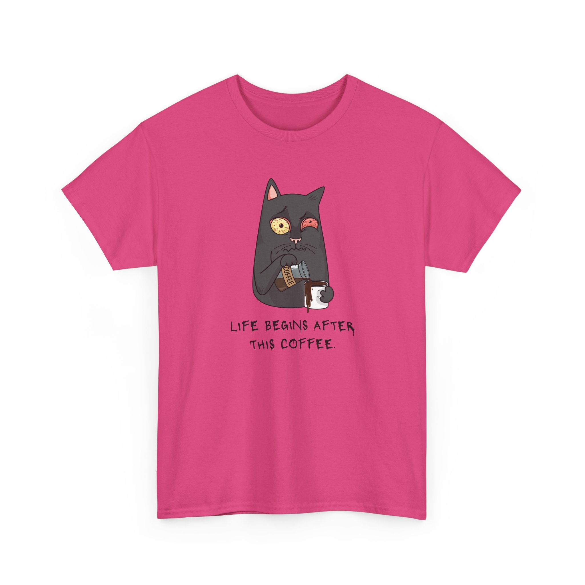 Cat Coffee T-Shirt — "Life Begins After This Coffee" Cute Cat Graphic Tee