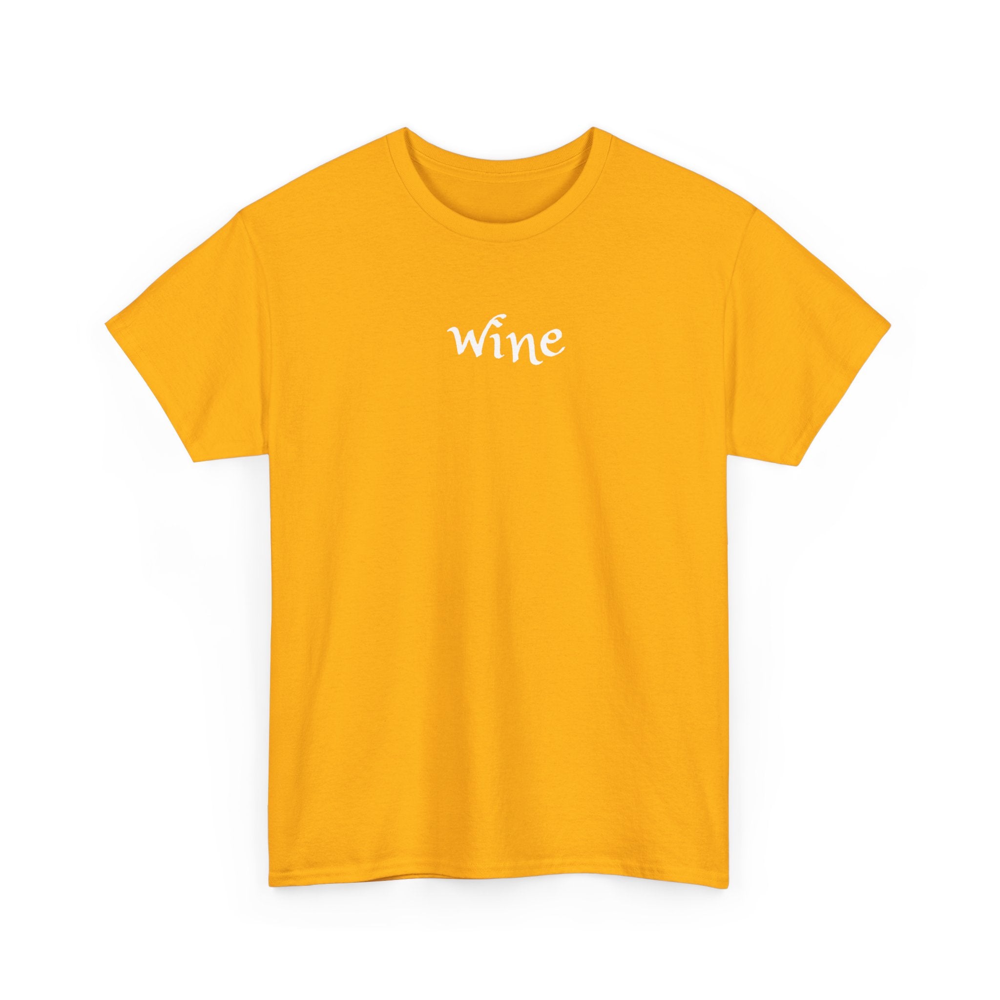 Wine Graphic Tee — Minimalist Small Chest 'wine' Text T‑Shirt