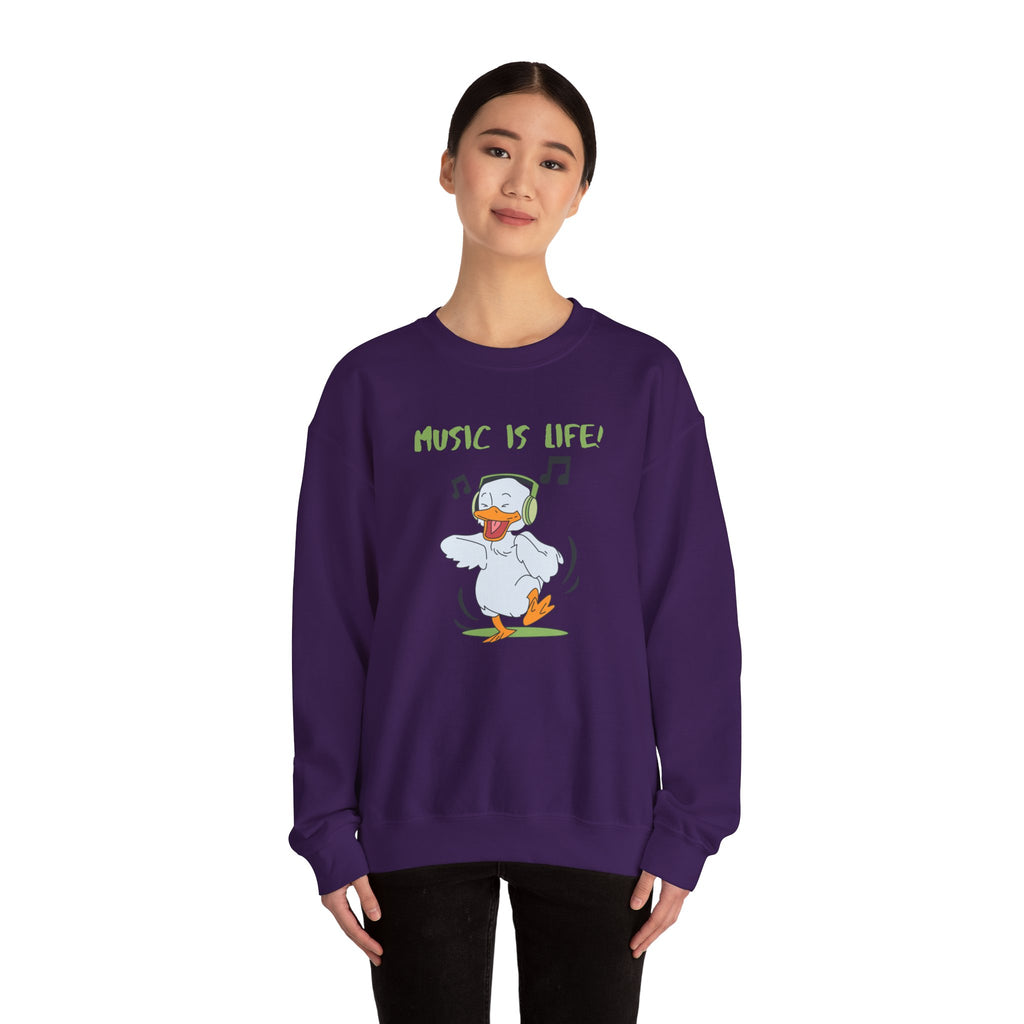 Music Is Life Duck Crewneck Sweatshirt – Cute DJ Duck Graphic Pullover