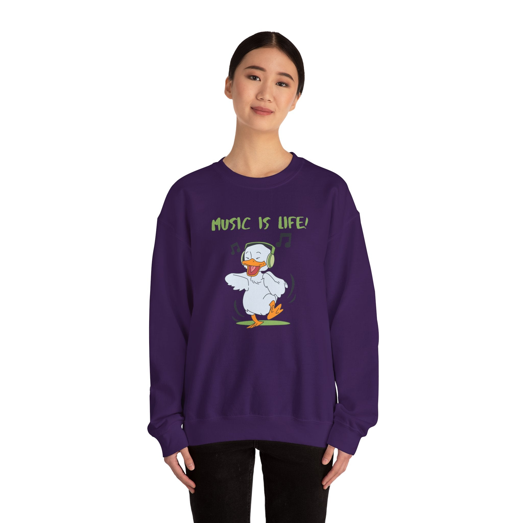 Music Is Life Duck Crewneck Sweatshirt – Cute DJ Duck Graphic Pullover