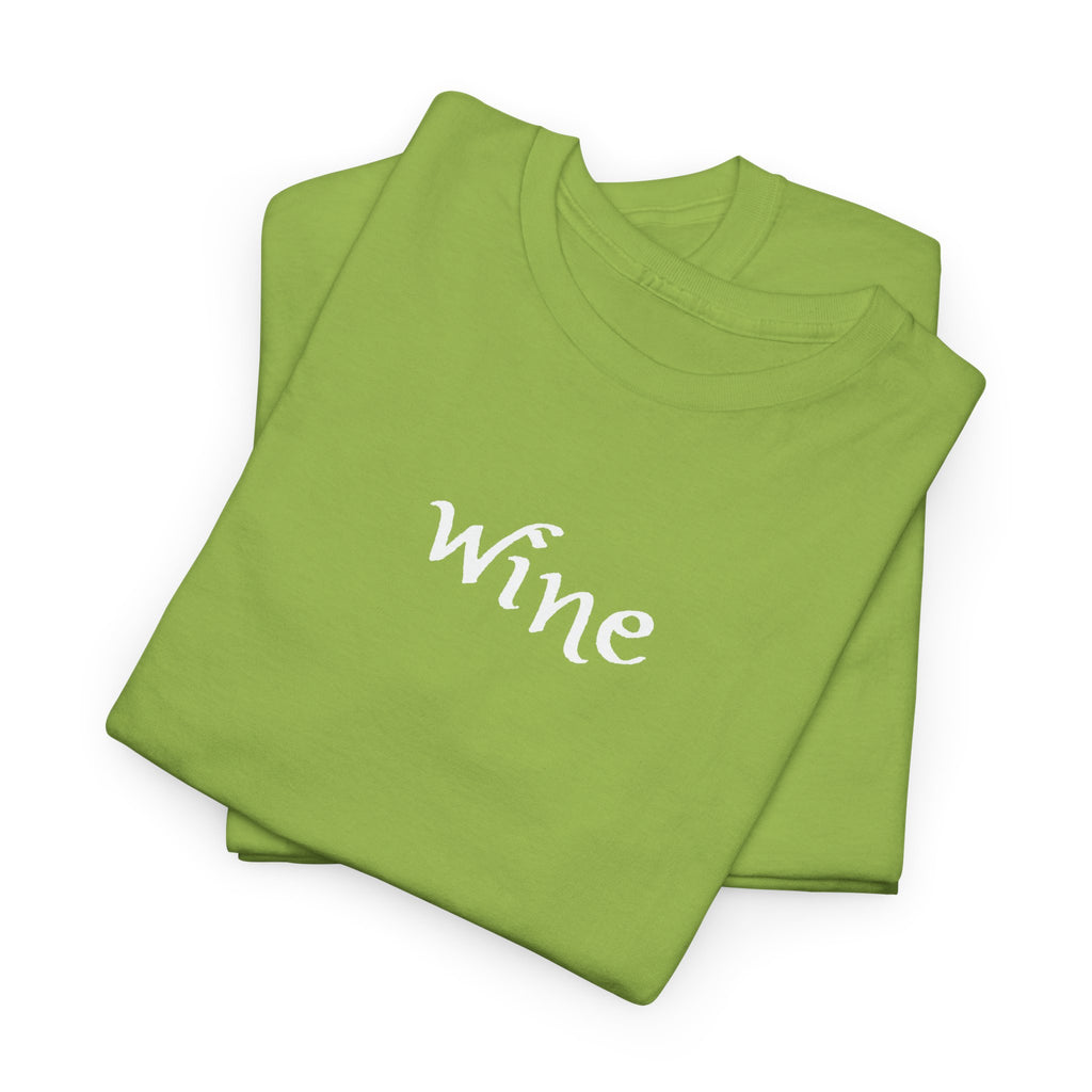 Wine Graphic Tee — Minimalist Small Chest 'wine' Text T‑Shirt