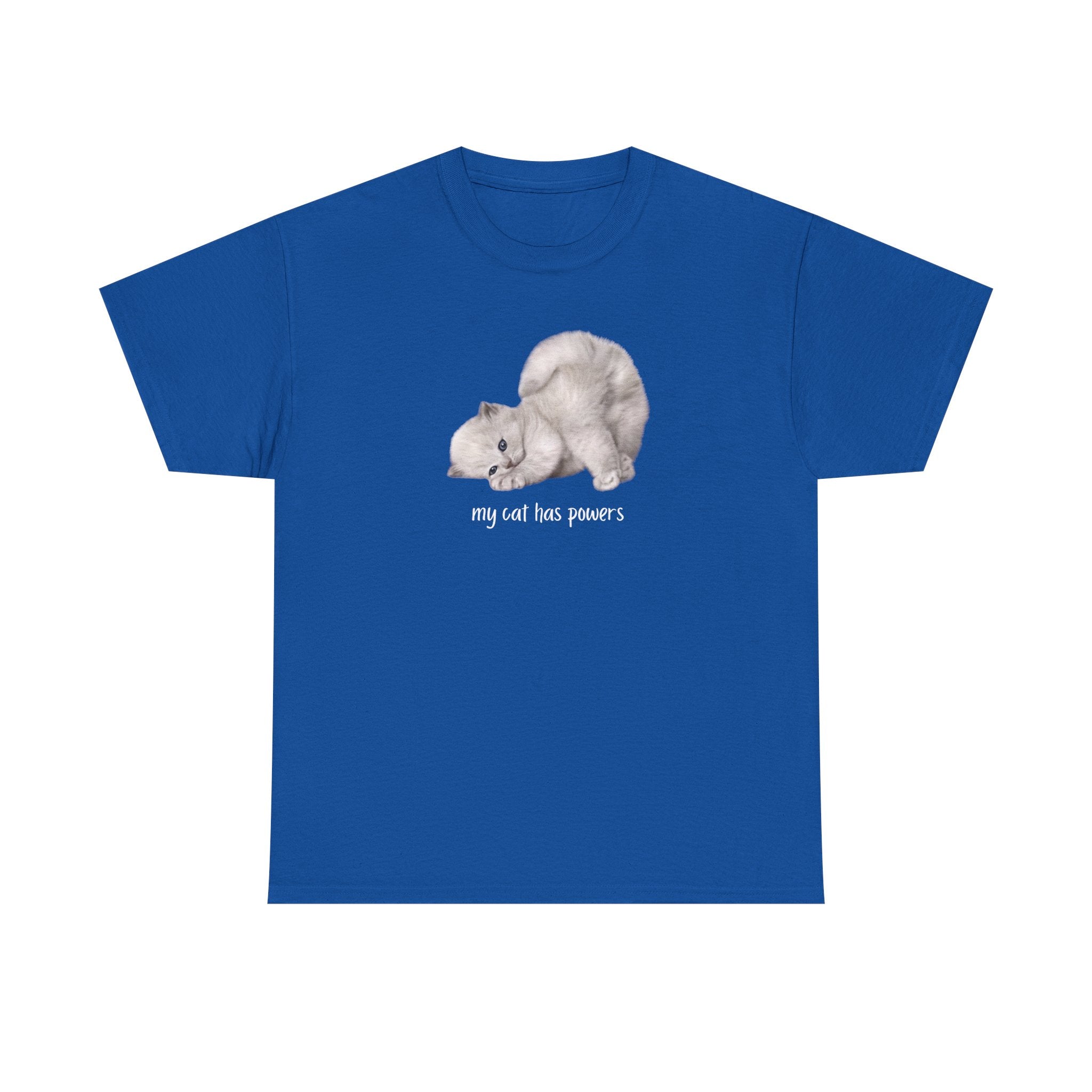 Cat T-Shirt – "My Cat Has Powers" Cute Stretching Cat Graphic Tee