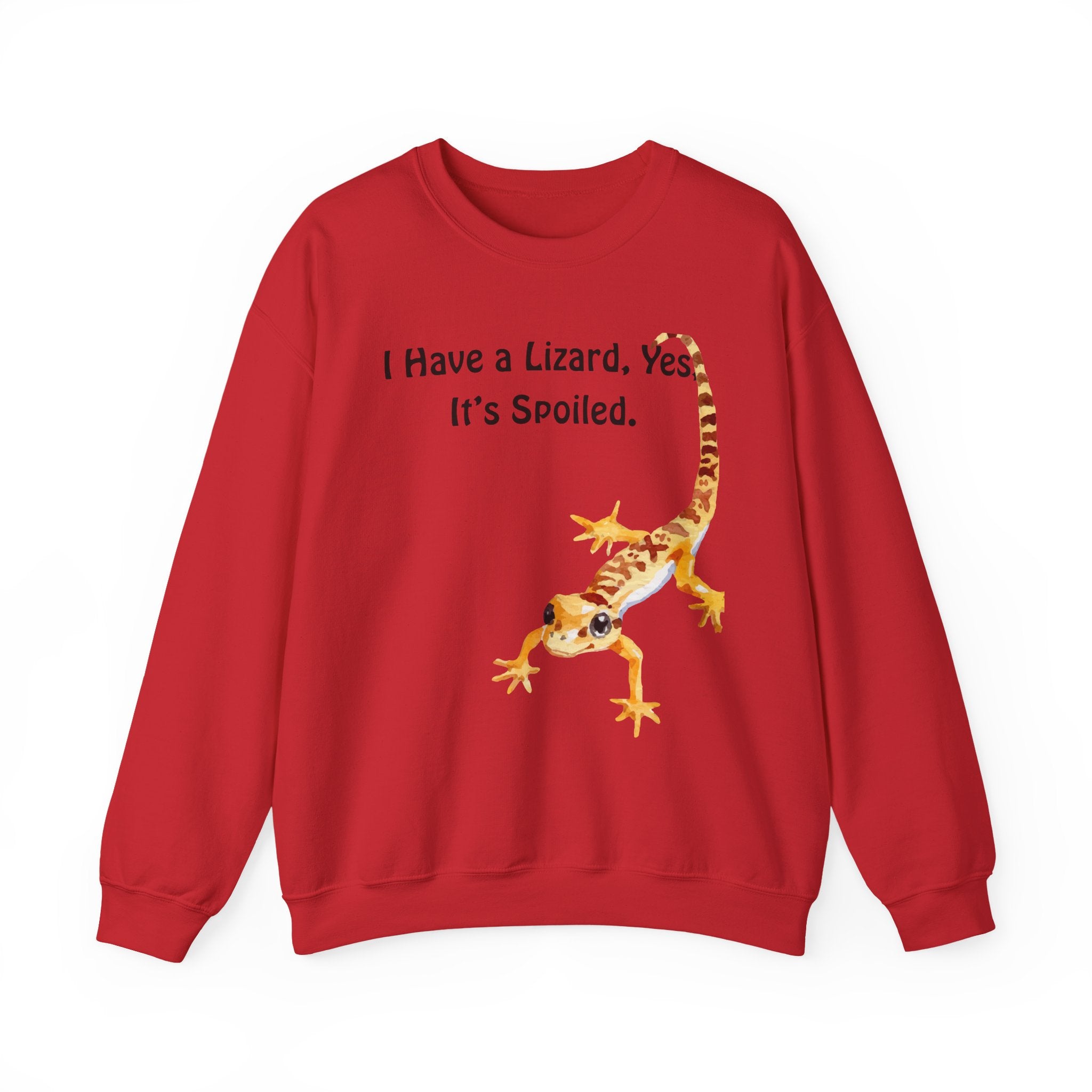 Leopard Gecko Crewneck Sweatshirt - "I Have a Lizard. Yes. It's Spoiled." Cute Pet Reptile Sweatshirt