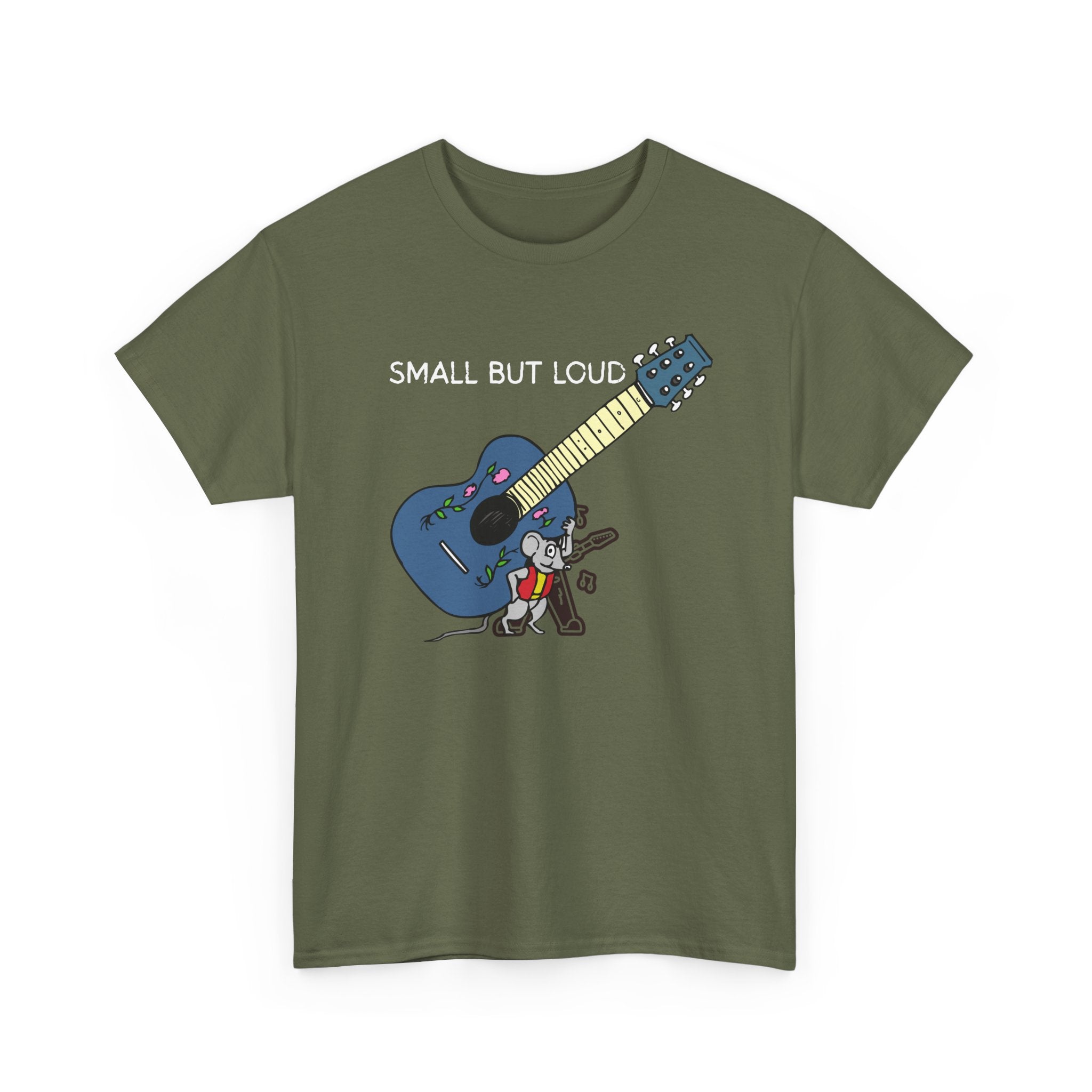 T-Shirt — "Small But Loud" Cute Mouse with Guitar Graphic