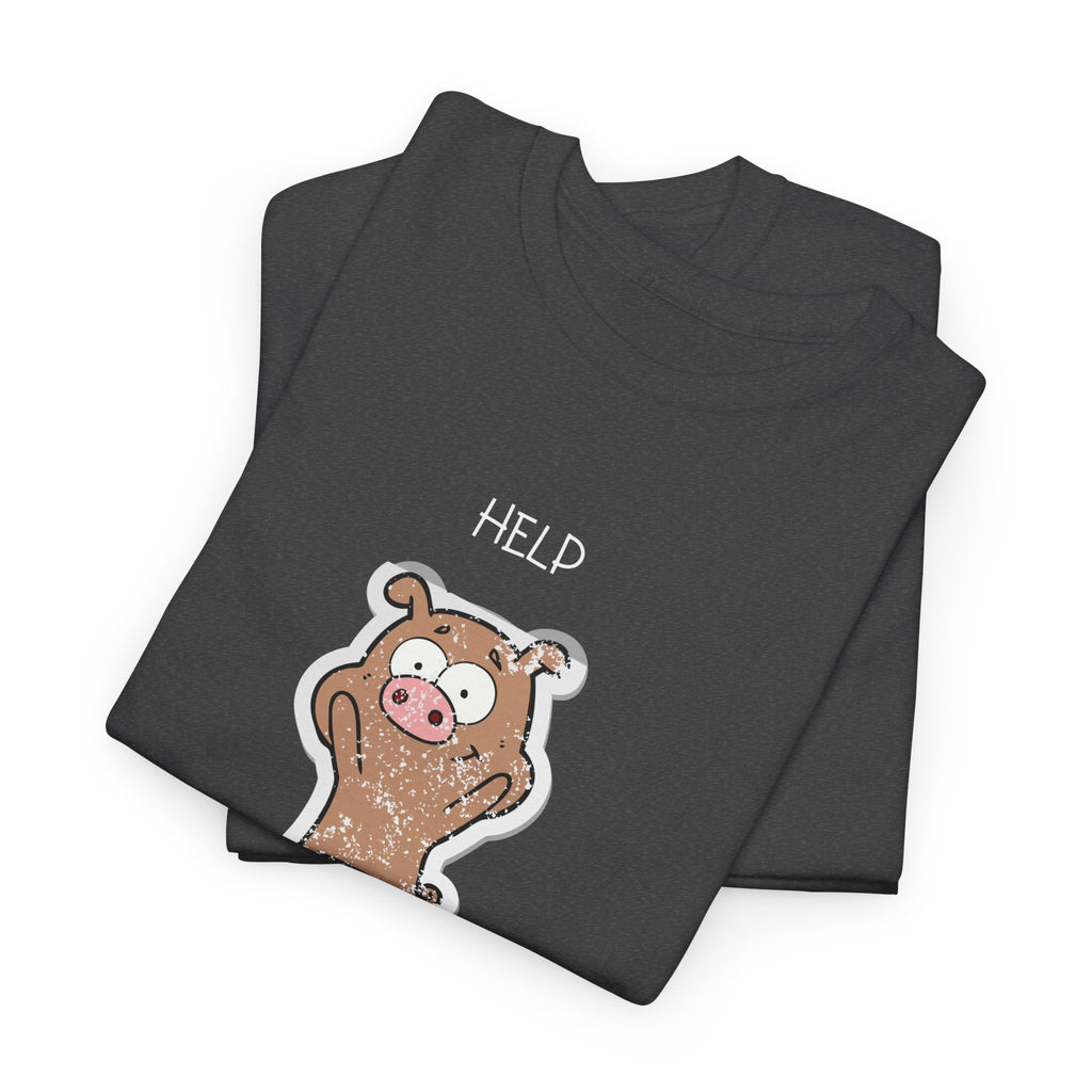 Help Pig Graphic Tee — Cute Distressed Pig Cartoon T-Shirt