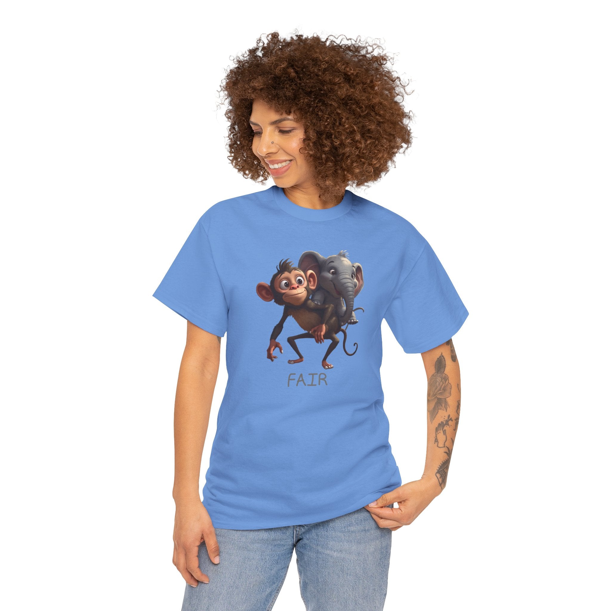 Monkey and Elephant 'Fair' Graphic Tee — Cute Animal Friendship T-Shirt