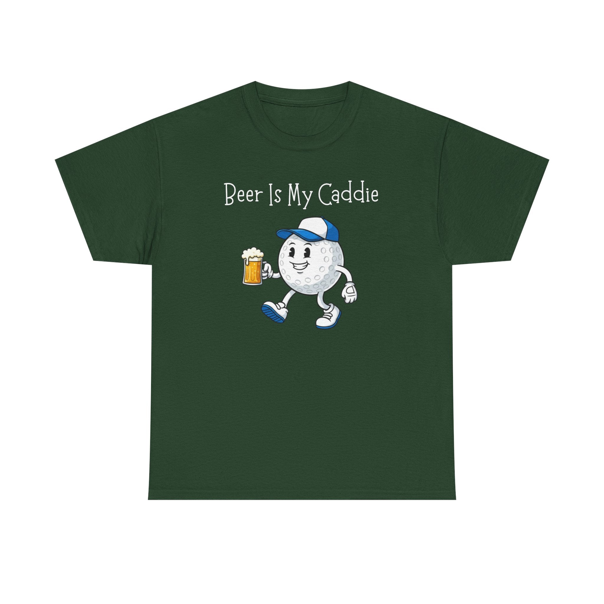 Golf Ball Cartoon Tee — "Beer Is My Caddie" Funny Golf Shirt