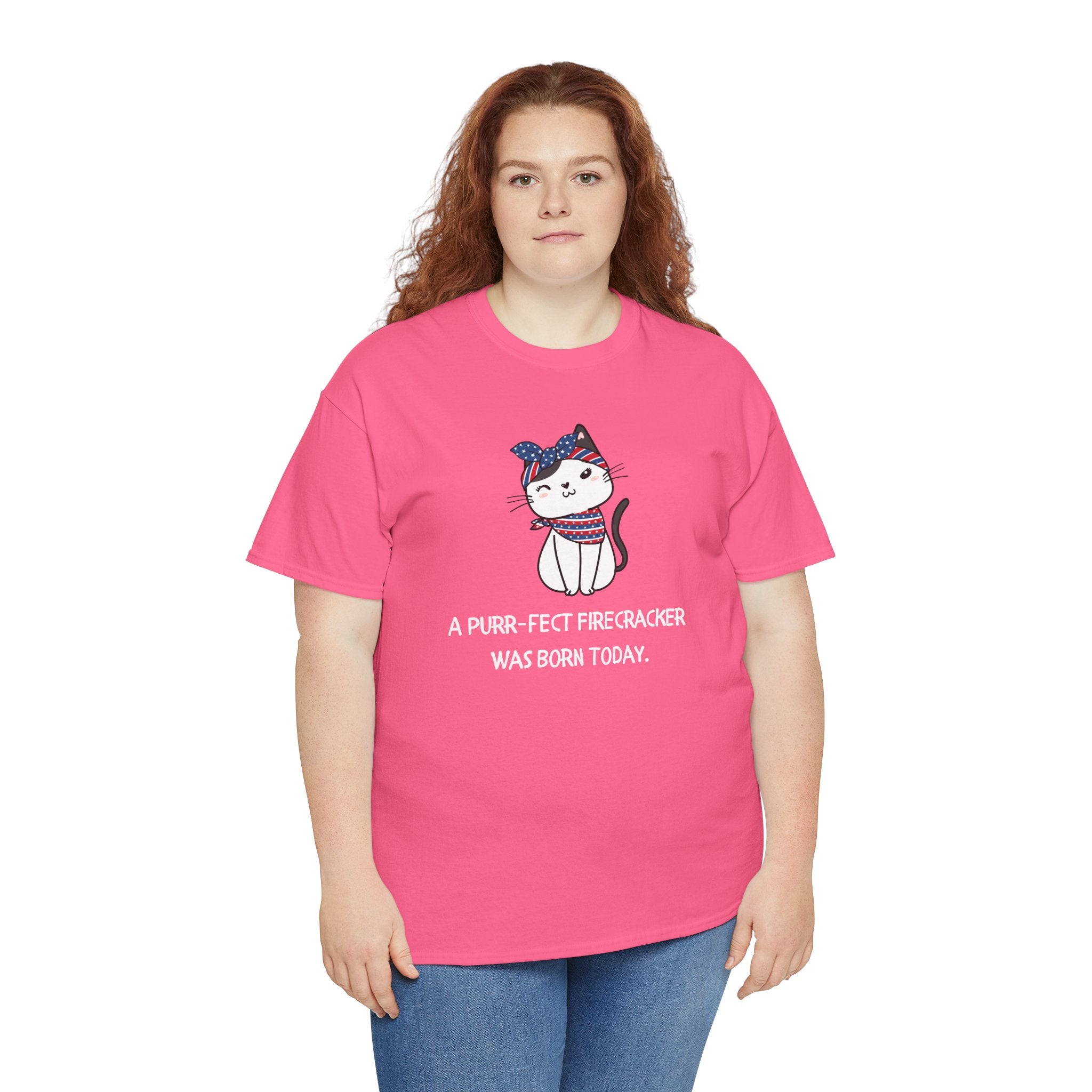 Cat Birthday Tee — "A Purr-fect Firecracker Was Born Today"