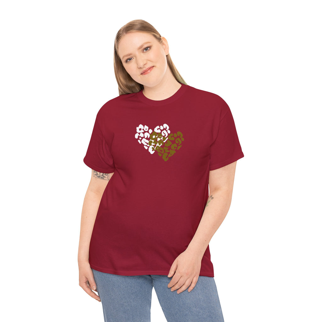 Leopard Heart Graphic Tee — Two-Tone Animal Print Heart T-Shirt