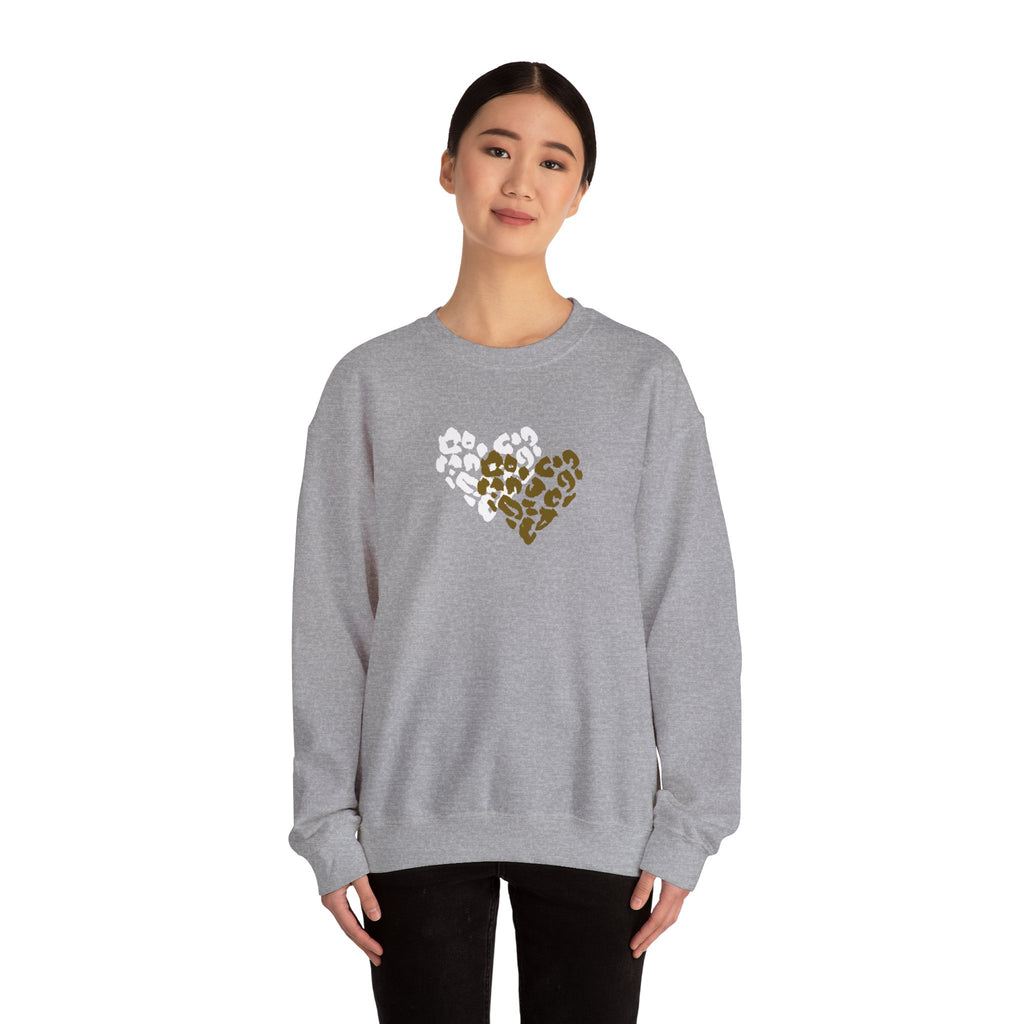 Leopard Heart Crewneck Sweatshirt – Split Gold & White Animal Print Heart