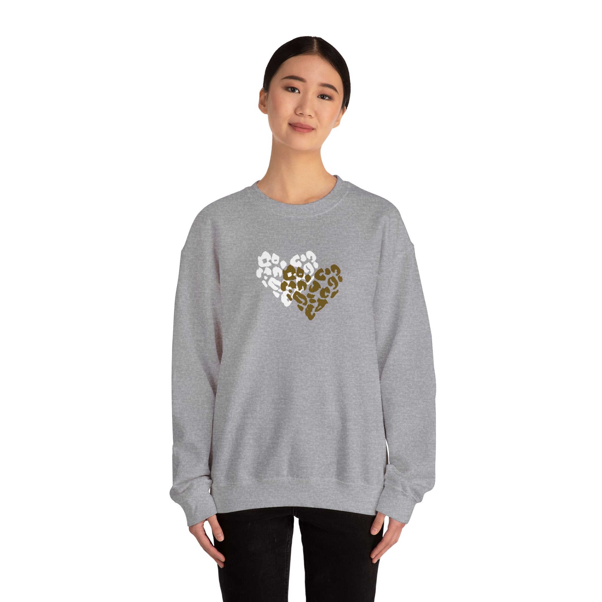 Leopard Heart Crewneck Sweatshirt – Split Gold & White Animal Print Heart
