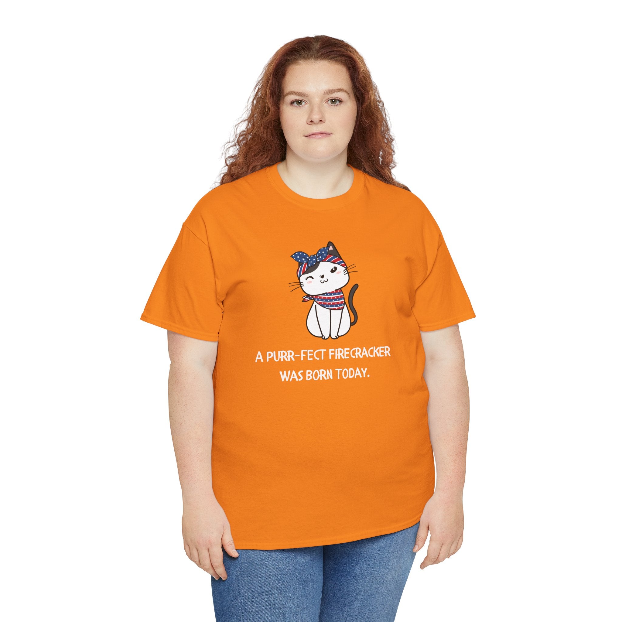 Cat Birthday Tee — "A Purr-fect Firecracker Was Born Today"