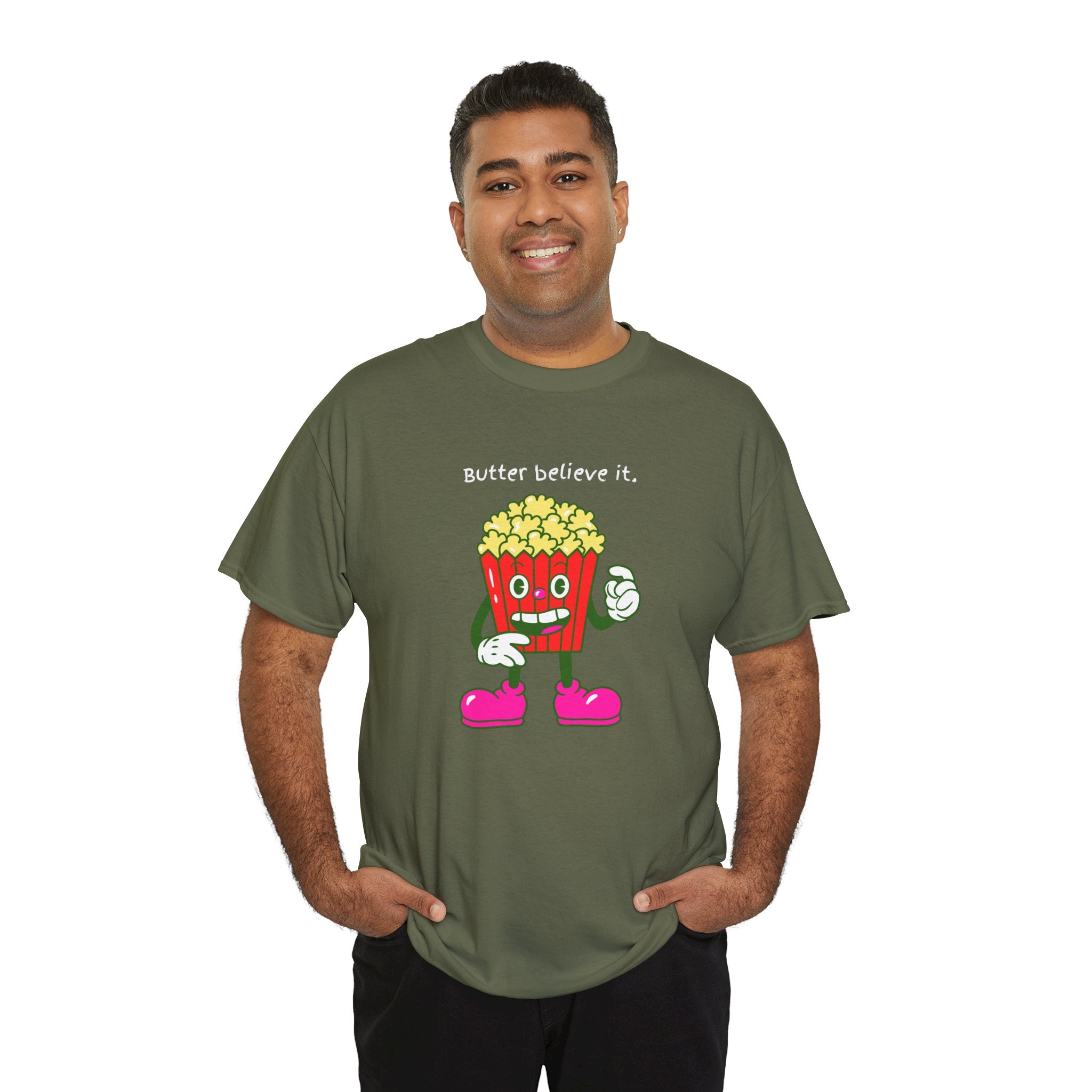 Butter Believe It Popcorn Tee — Cute Retro Snack Cartoon T-Shirt