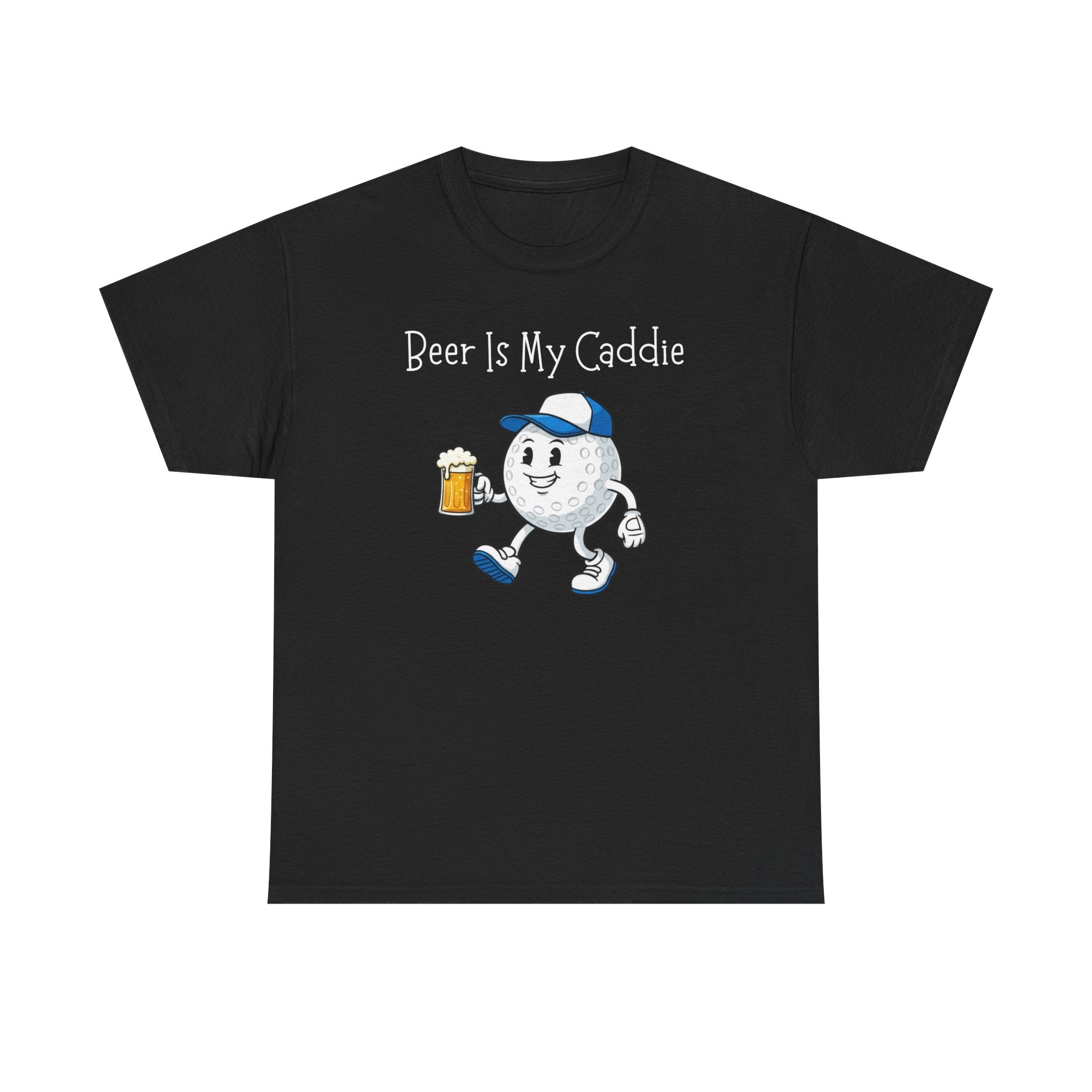 Golf Ball Cartoon Tee — "Beer Is My Caddie" Funny Golf Shirt