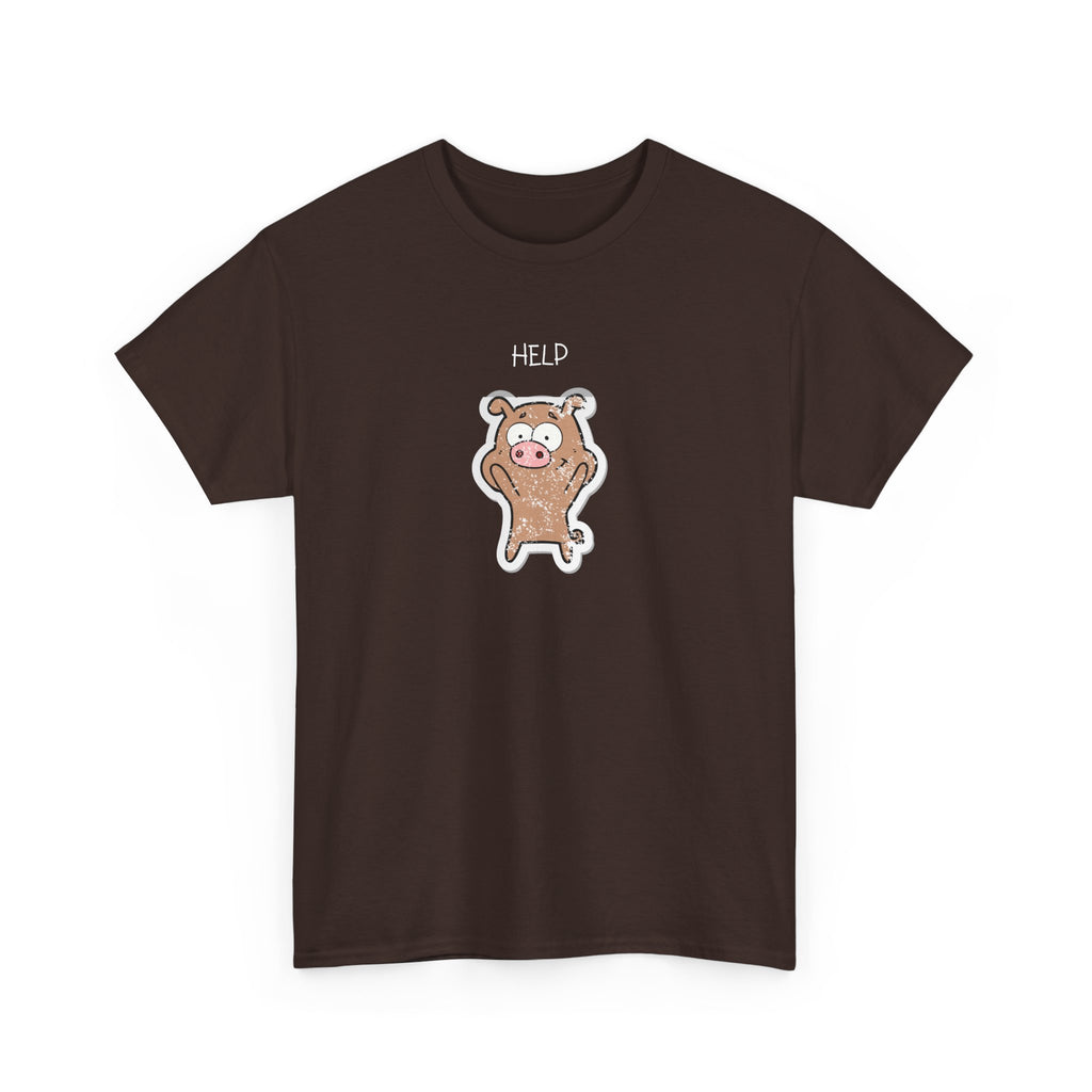 Help Pig Graphic Tee — Cute Distressed Pig Cartoon T-Shirt