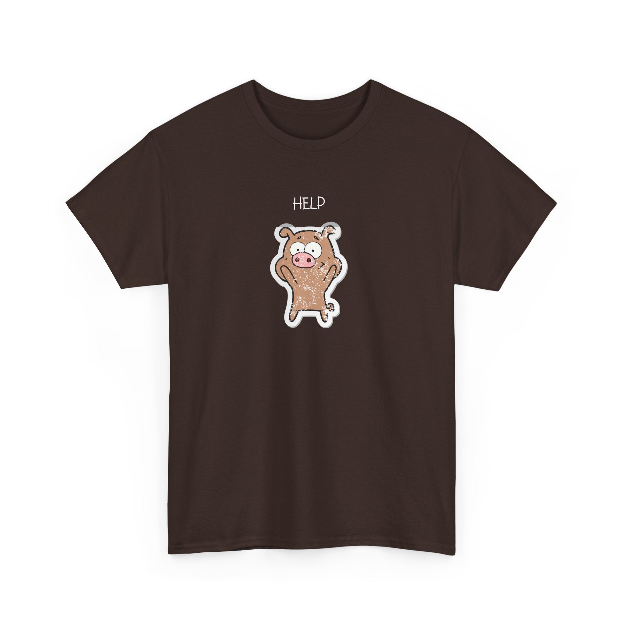 Help Pig Graphic Tee — Cute Distressed Pig Cartoon T-Shirt