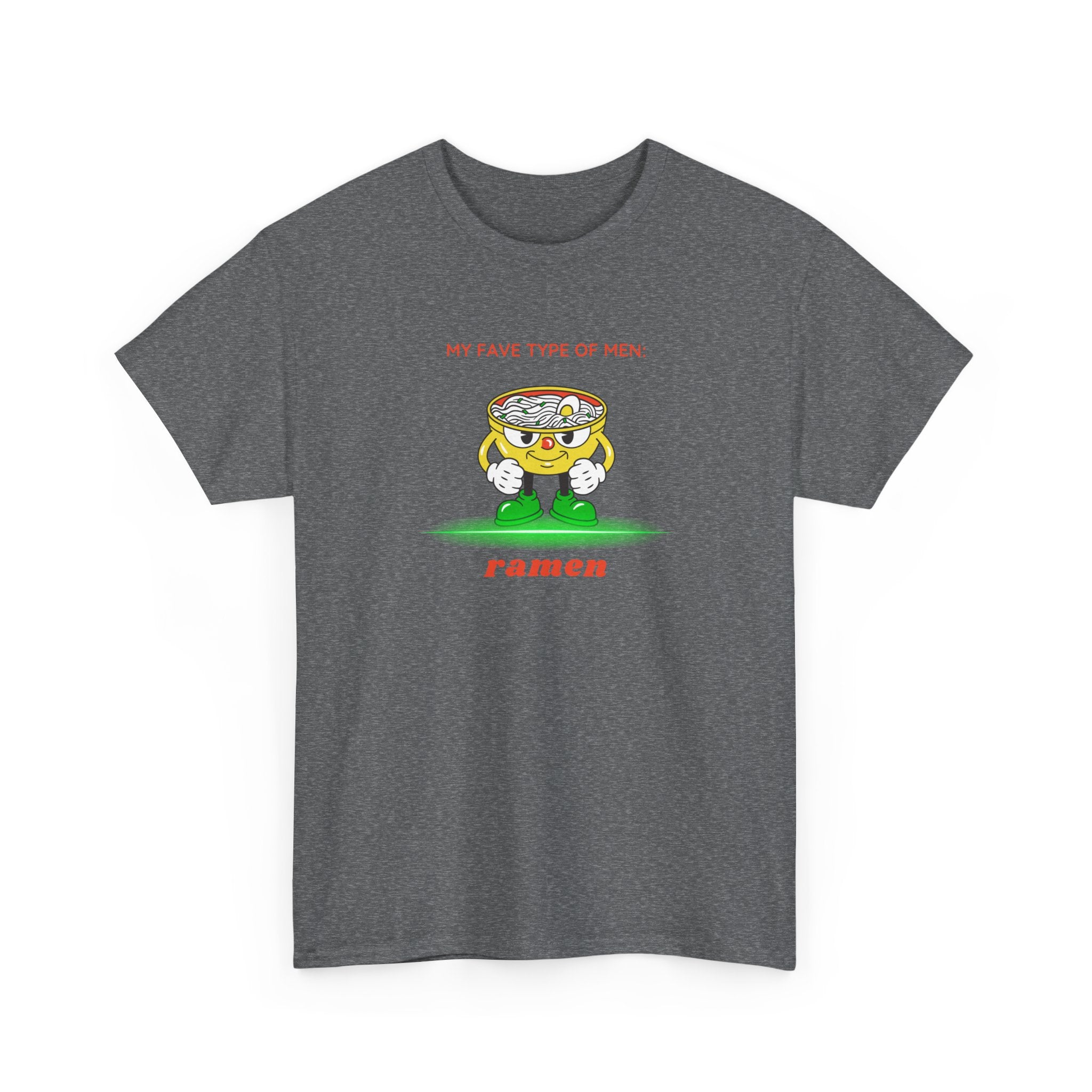 Ramen Bowl Cartoon Tee – "My Favorite Type of Men" Cute Kawaii Noodle Shirt