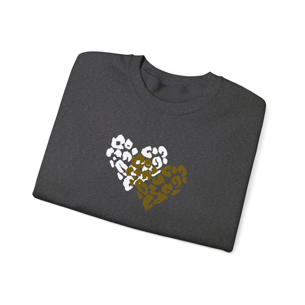 Leopard Heart Crewneck Sweatshirt – Split Gold & White Animal Print Heart