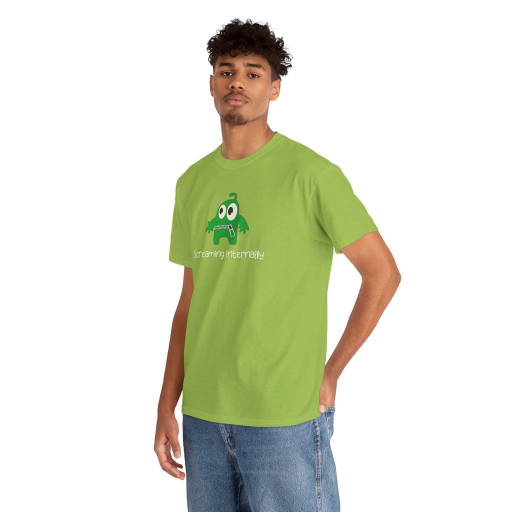 Screaming Internally Tee — Cute Green Monster Graphic Shirt