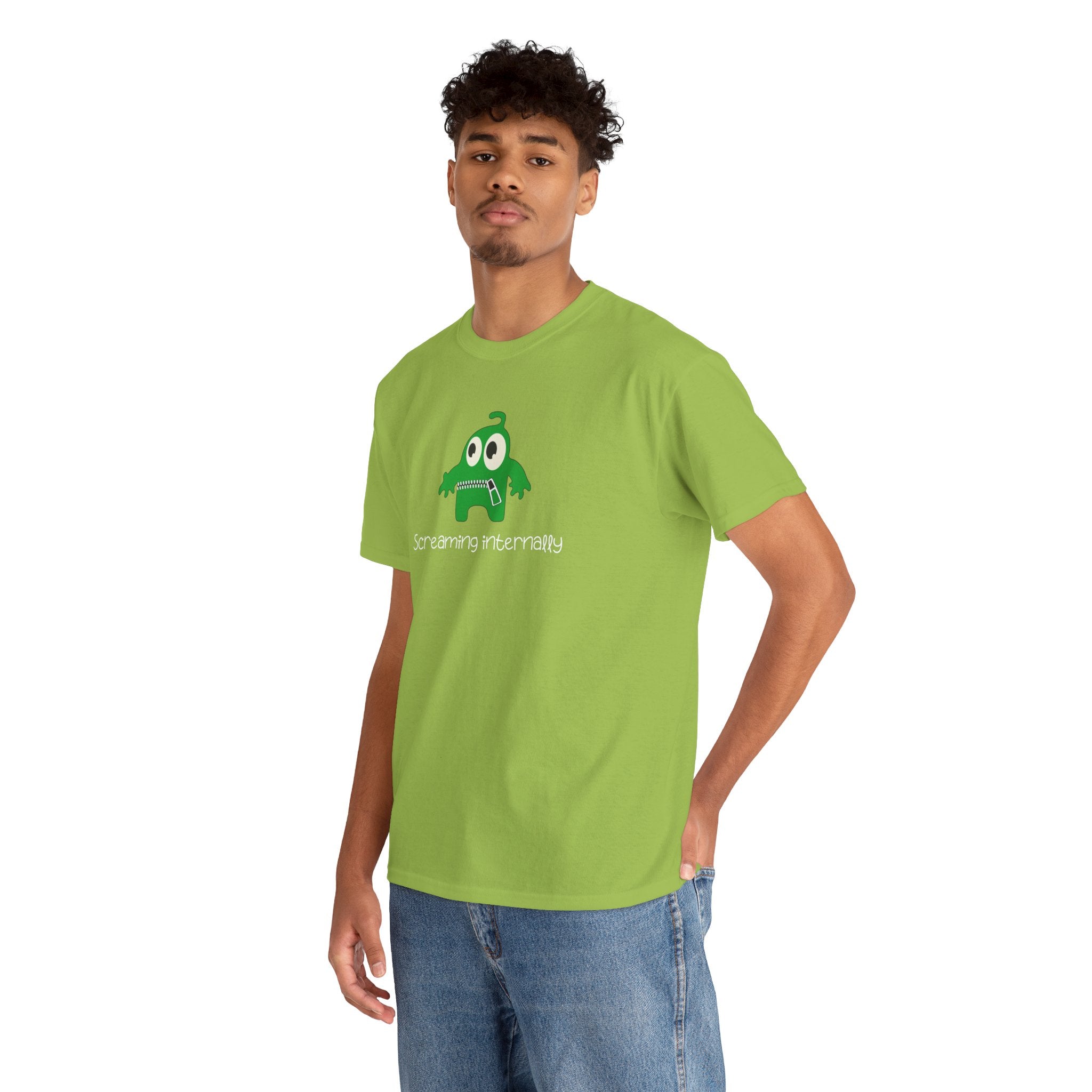 Screaming Internally Tee — Cute Green Monster Graphic Shirt