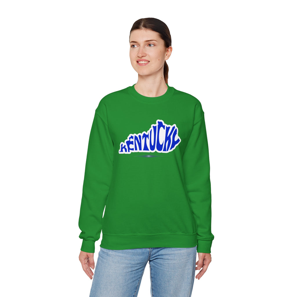Kentucky State Outline Crewneck Sweatshirt — Blue 'Kentucky' Typography