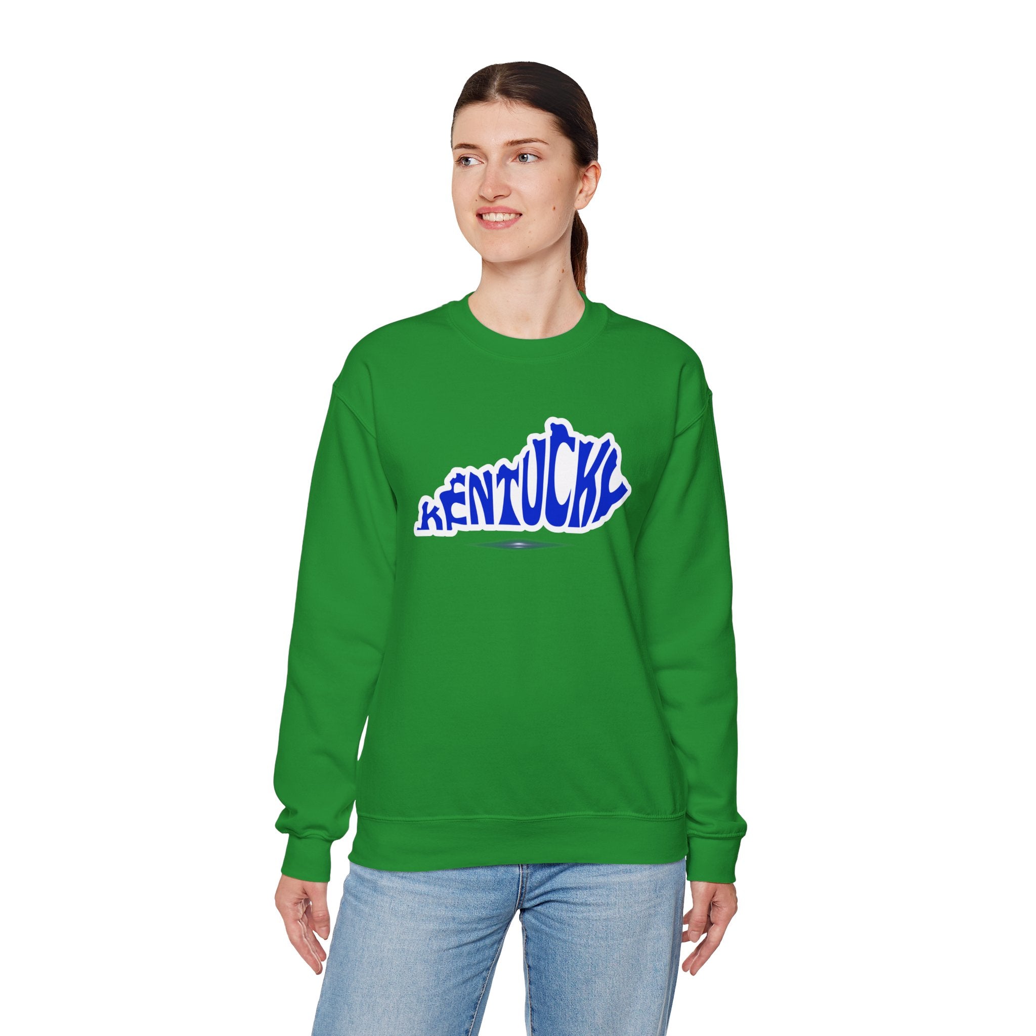 Kentucky State Outline Crewneck Sweatshirt — Blue 'Kentucky' Typography
