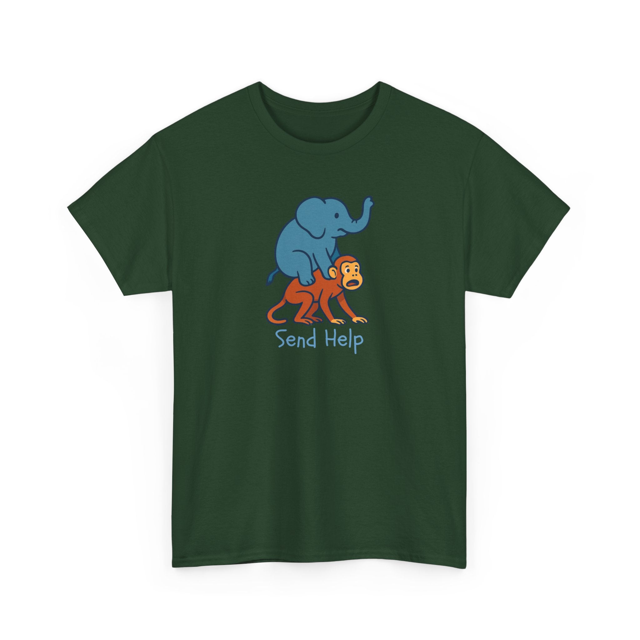Funny Elephant Riding Monkey T-Shirt — "Send Help" Graphic Tee