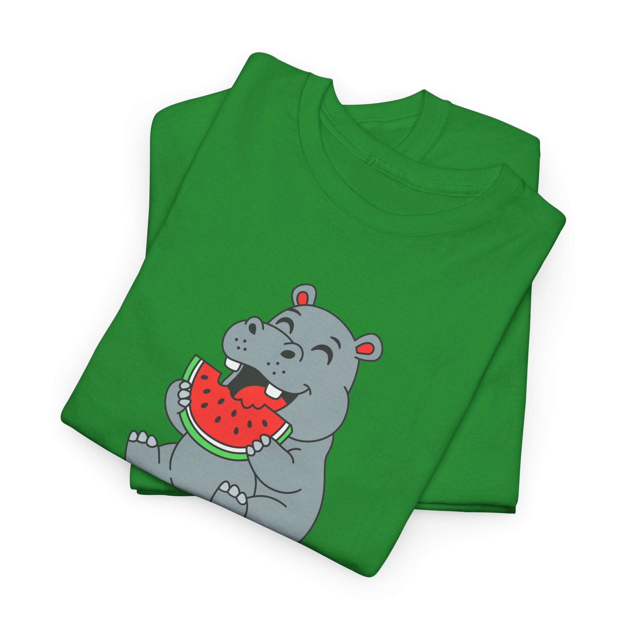 Hippo Eating Watermelon Tee — "Gone in Seconds" Cute Animal Graphic Shirt