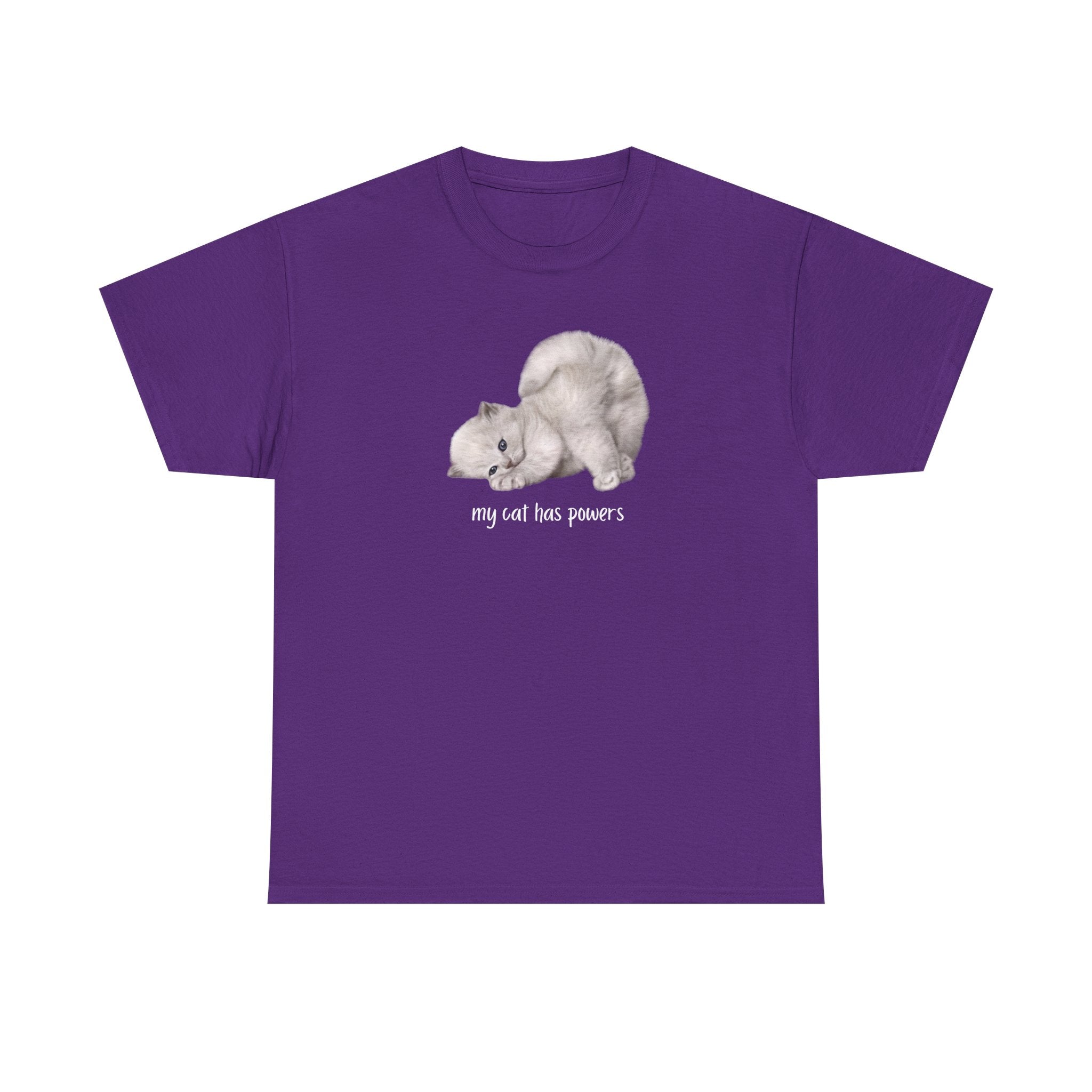 Cat T-Shirt – "My Cat Has Powers" Cute Stretching Cat Graphic Tee