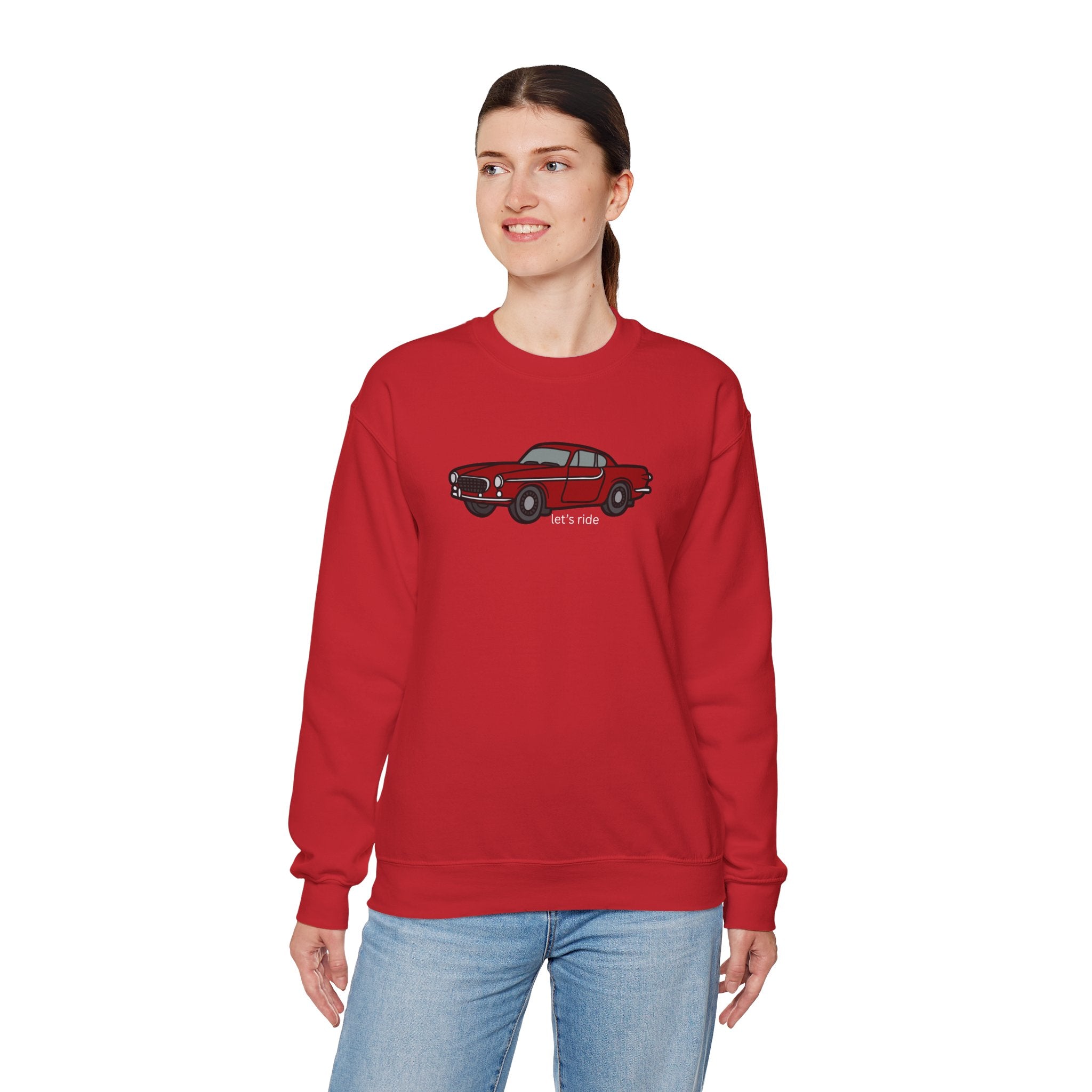 Classic Red Muscle Car Sweatshirt — “let’s ride” Crewneck
