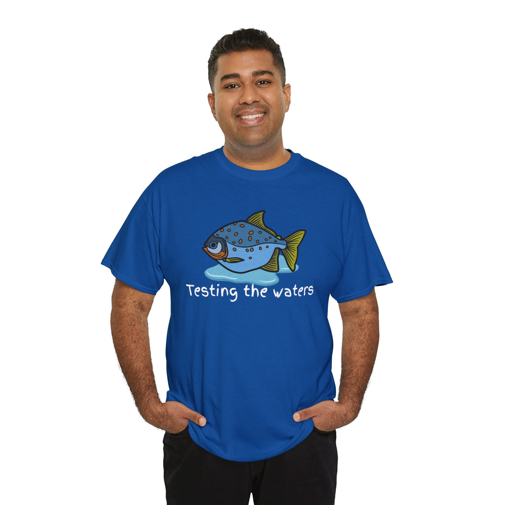 Fishing T‑Shirt — 'Testing the Waters' Blue Fish Tee