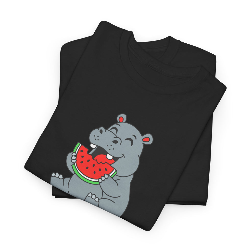 Hippo Eating Watermelon Tee — "Gone in Seconds" Cute Animal Graphic Shirt
