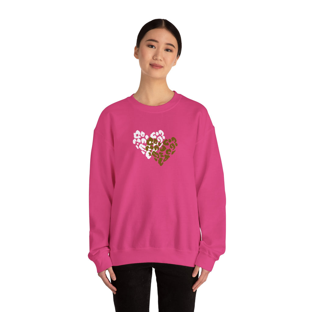 Leopard Heart Crewneck Sweatshirt – Split Gold & White Animal Print Heart