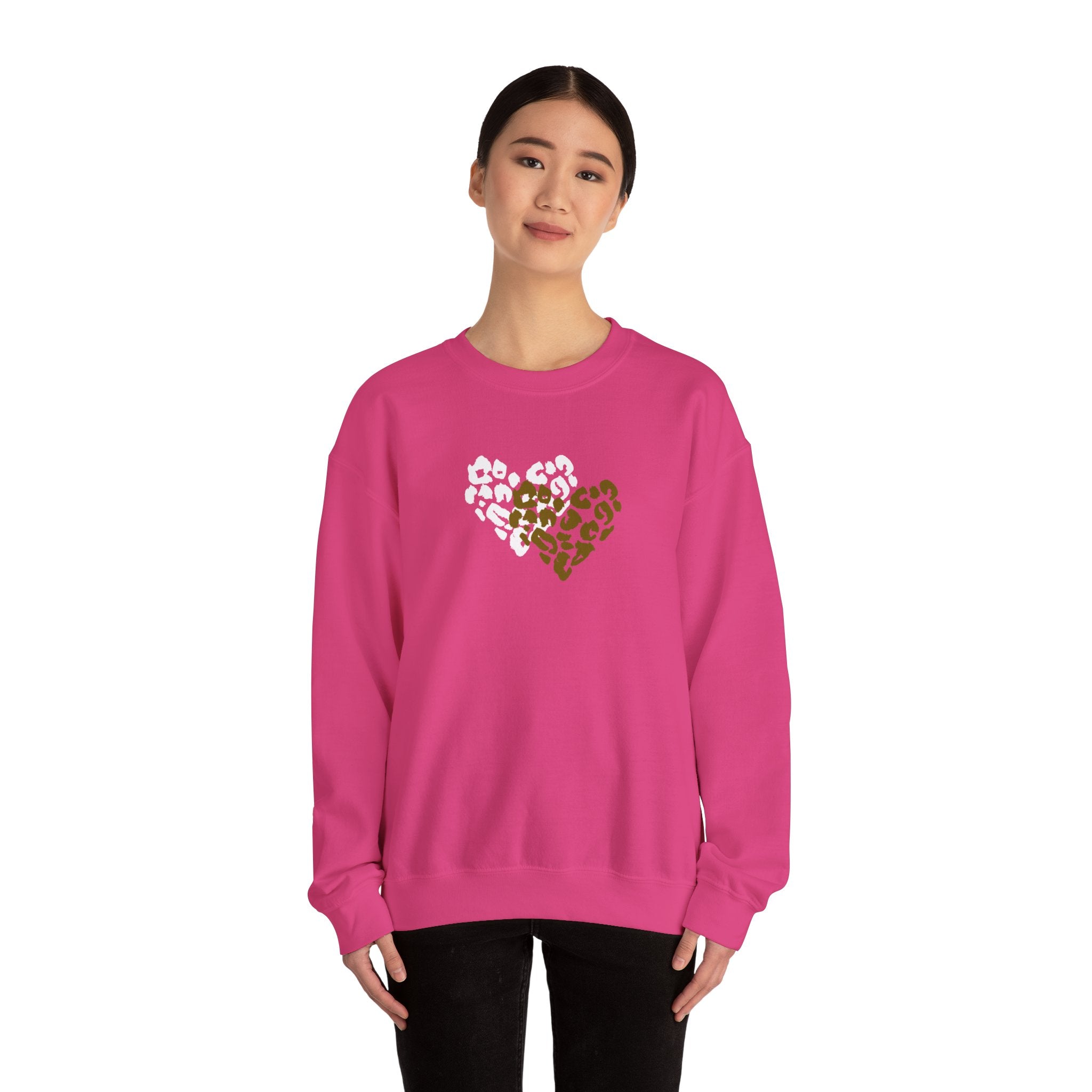 Leopard Heart Crewneck Sweatshirt – Split Gold & White Animal Print Heart