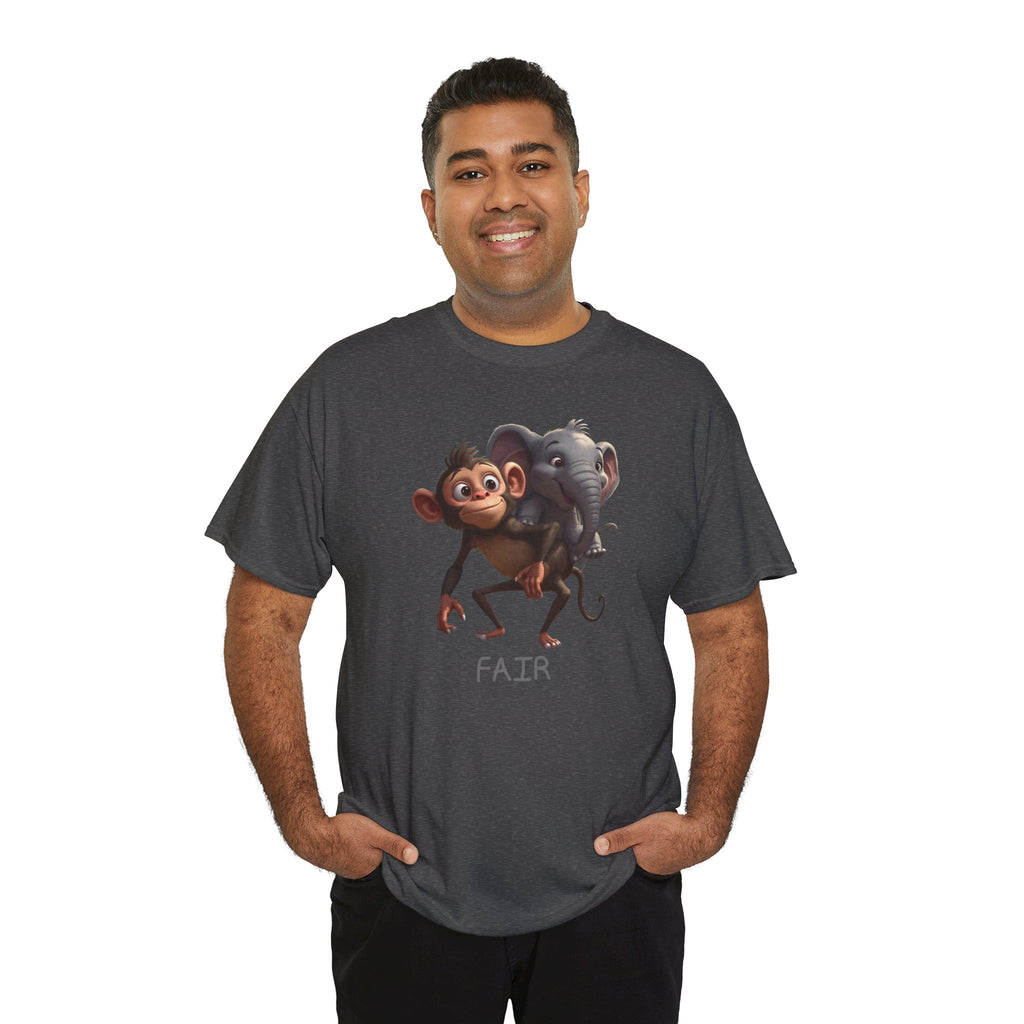Monkey and Elephant 'Fair' Graphic Tee — Cute Animal Friendship T-Shirt