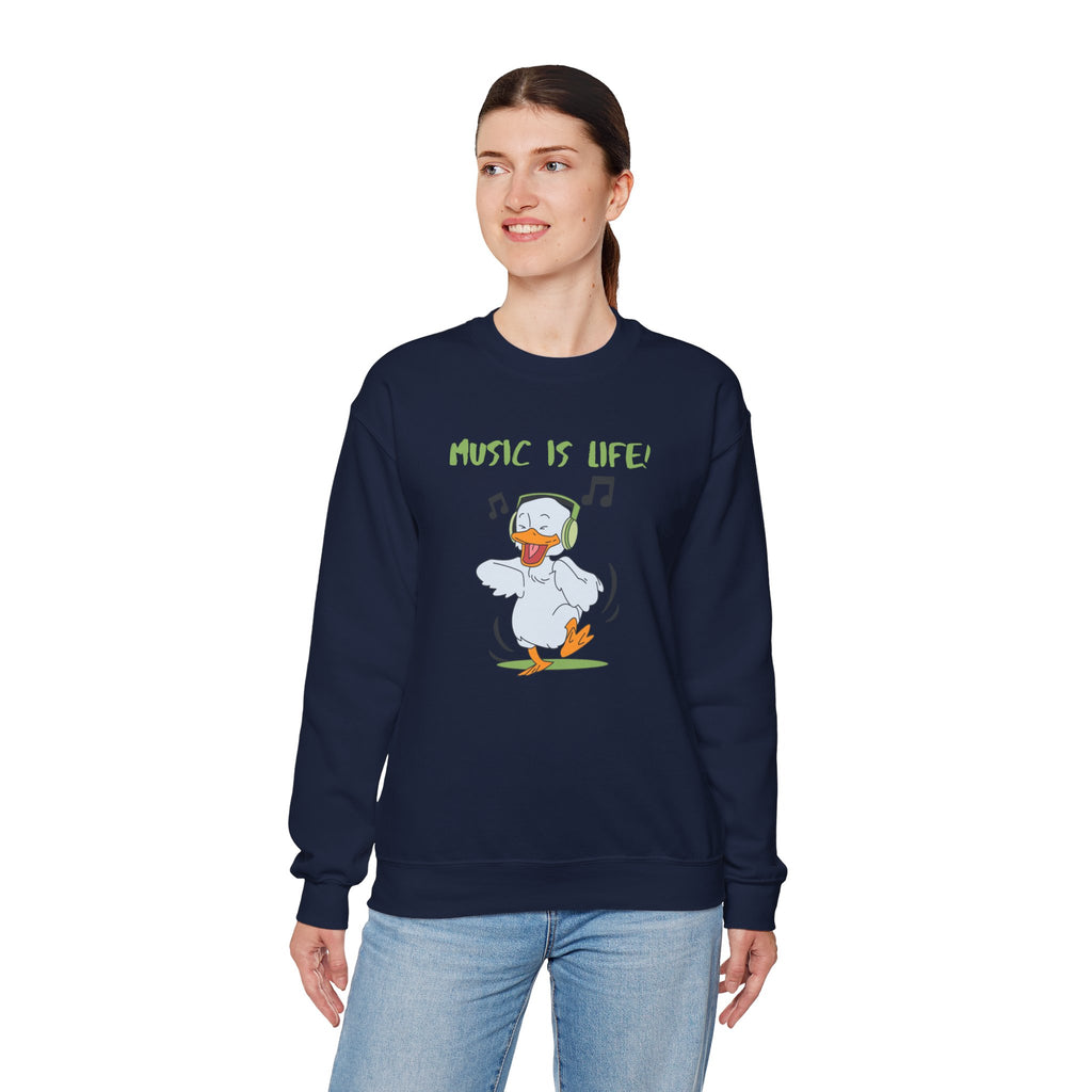 Music Is Life Duck Crewneck Sweatshirt – Cute DJ Duck Graphic Pullover
