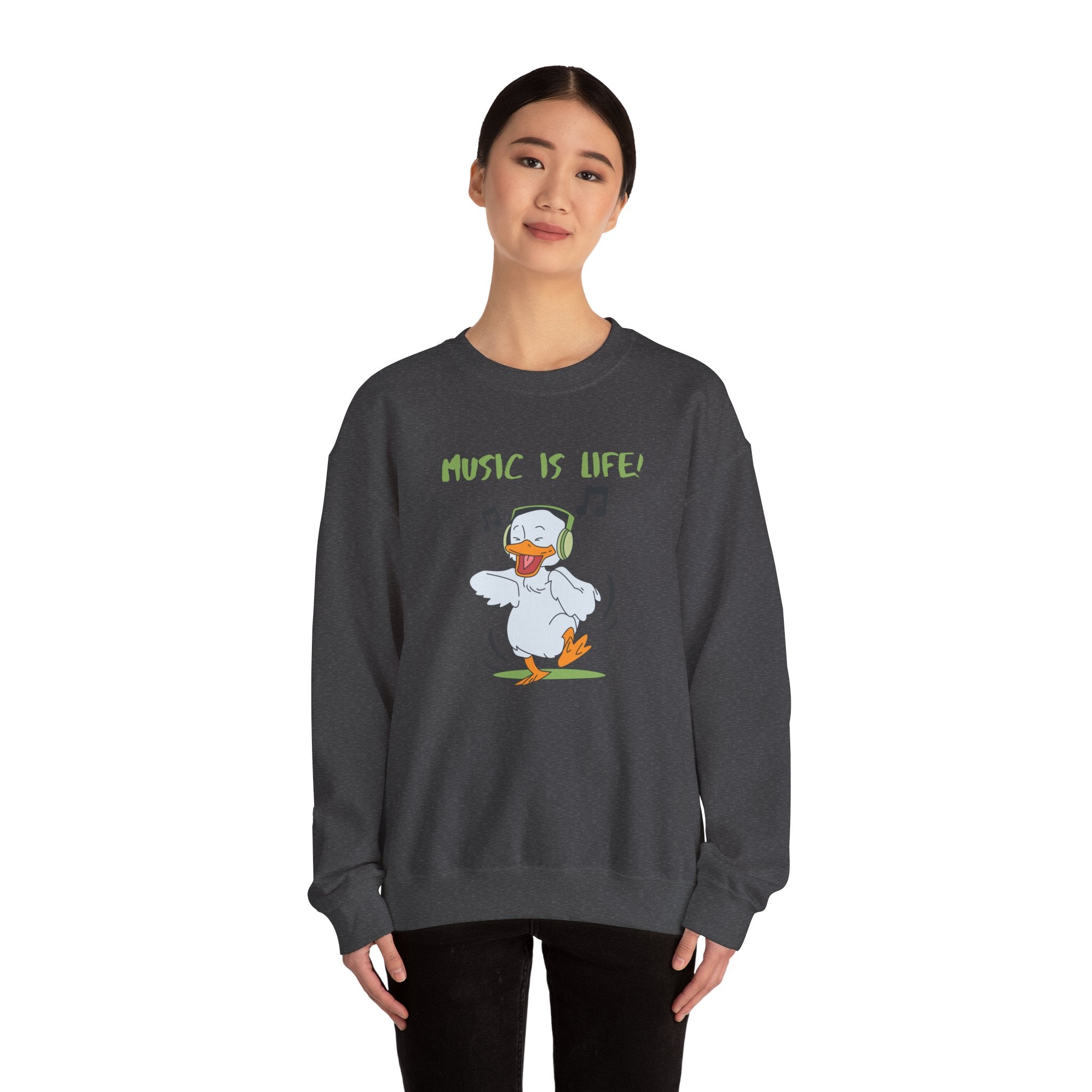 Music Is Life Duck Crewneck Sweatshirt – Cute DJ Duck Graphic Pullover