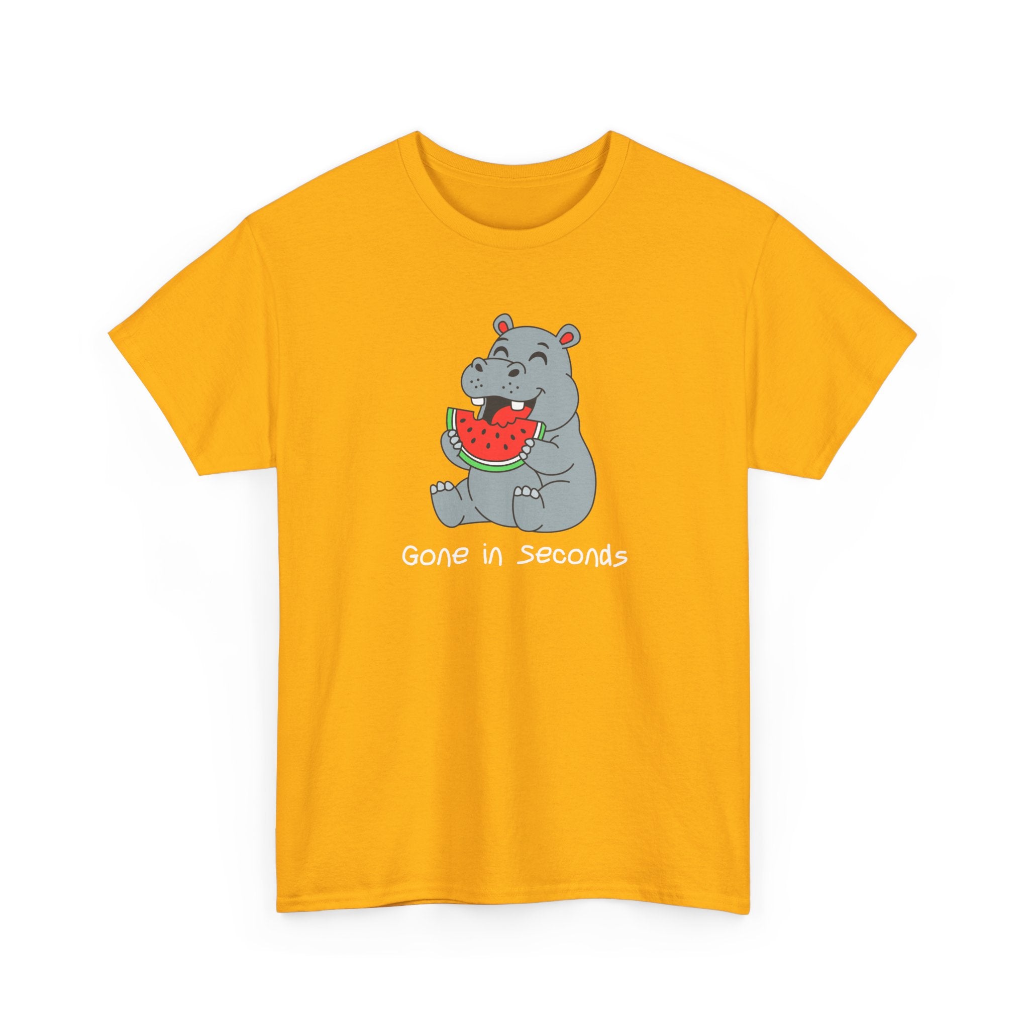 Hippo Eating Watermelon Tee — "Gone in Seconds" Cute Animal Graphic Shirt