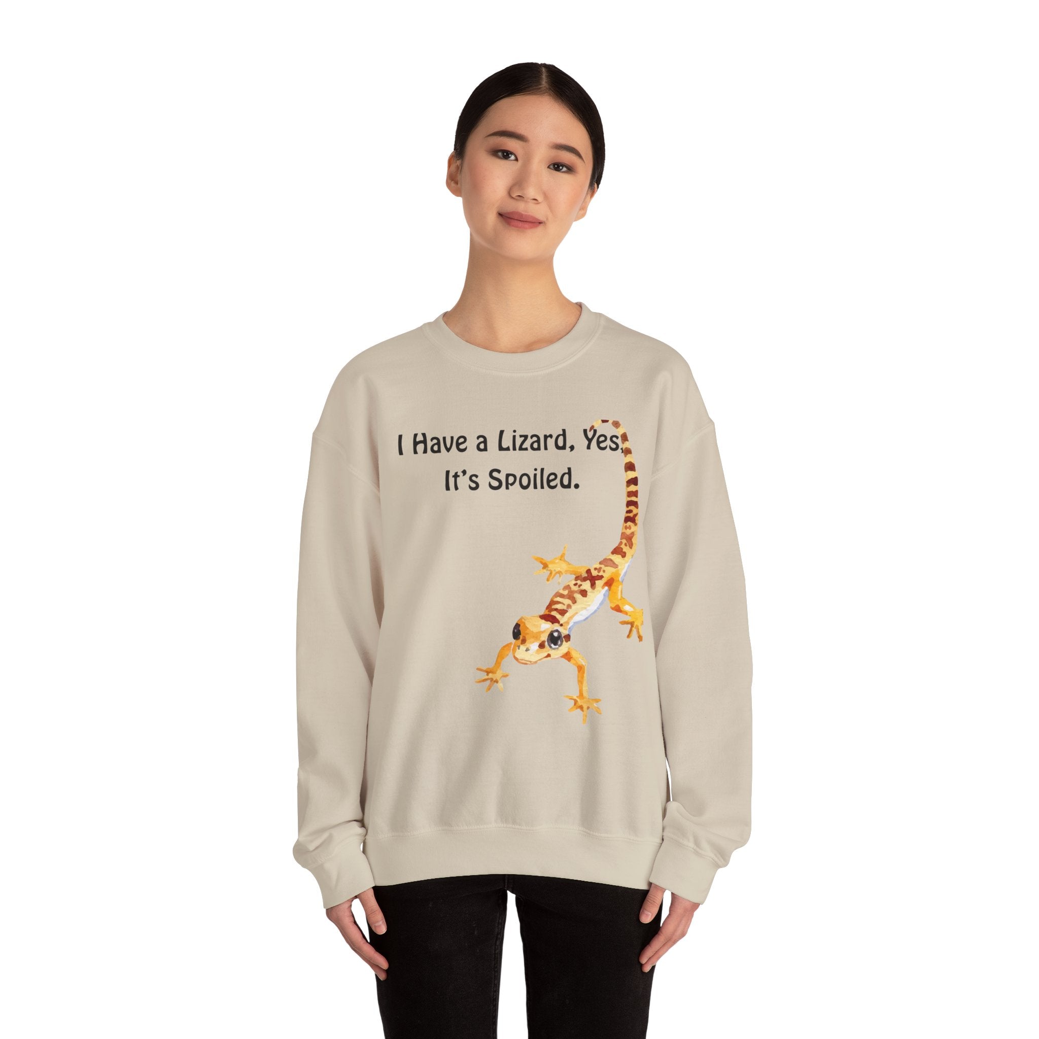 Leopard Gecko Crewneck Sweatshirt - "I Have a Lizard. Yes. It's Spoiled." Cute Pet Reptile Sweatshirt