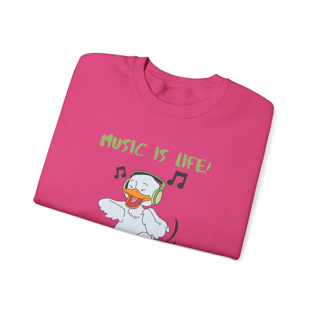 Music Is Life Duck Crewneck Sweatshirt – Cute DJ Duck Graphic Pullover