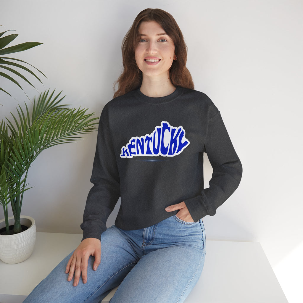 Kentucky State Outline Crewneck Sweatshirt — Blue 'Kentucky' Typography