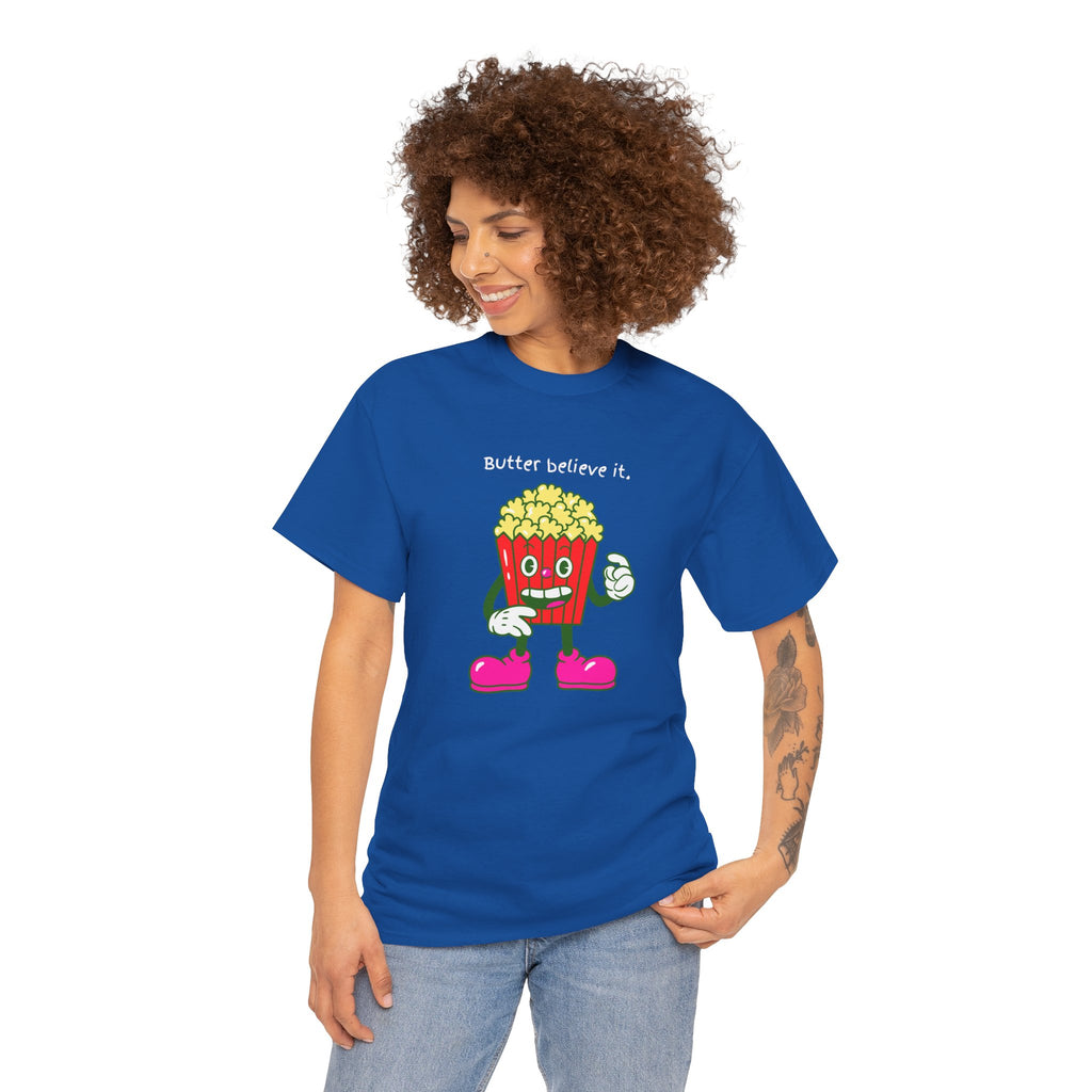 Butter Believe It Popcorn Tee — Cute Retro Snack Cartoon T-Shirt
