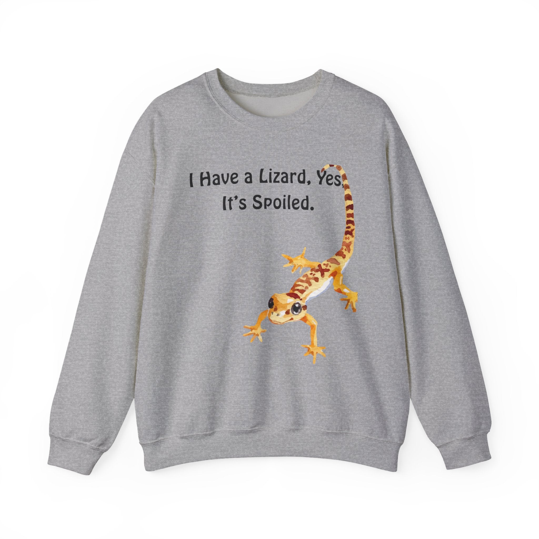 Leopard Gecko Crewneck Sweatshirt - "I Have a Lizard. Yes. It's Spoiled." Cute Pet Reptile Sweatshirt