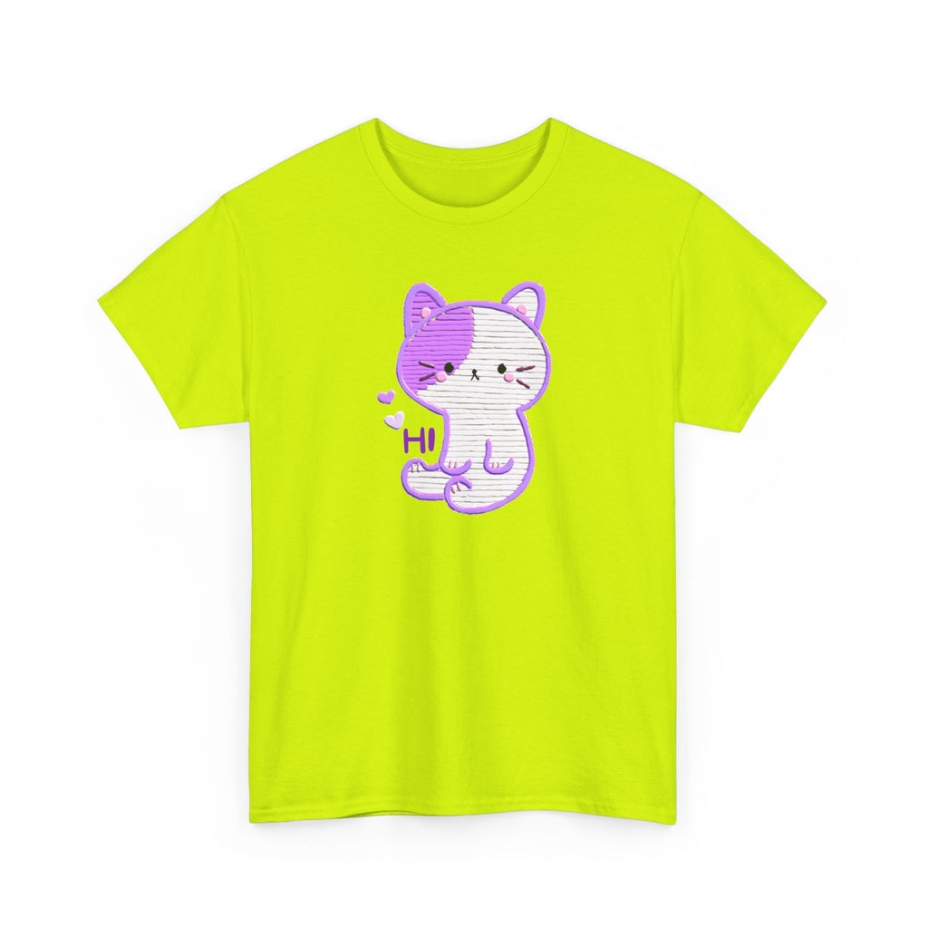 Cute Purple Cat “Hi” T-Shirt — Kawaii Kitten Graphic Tee