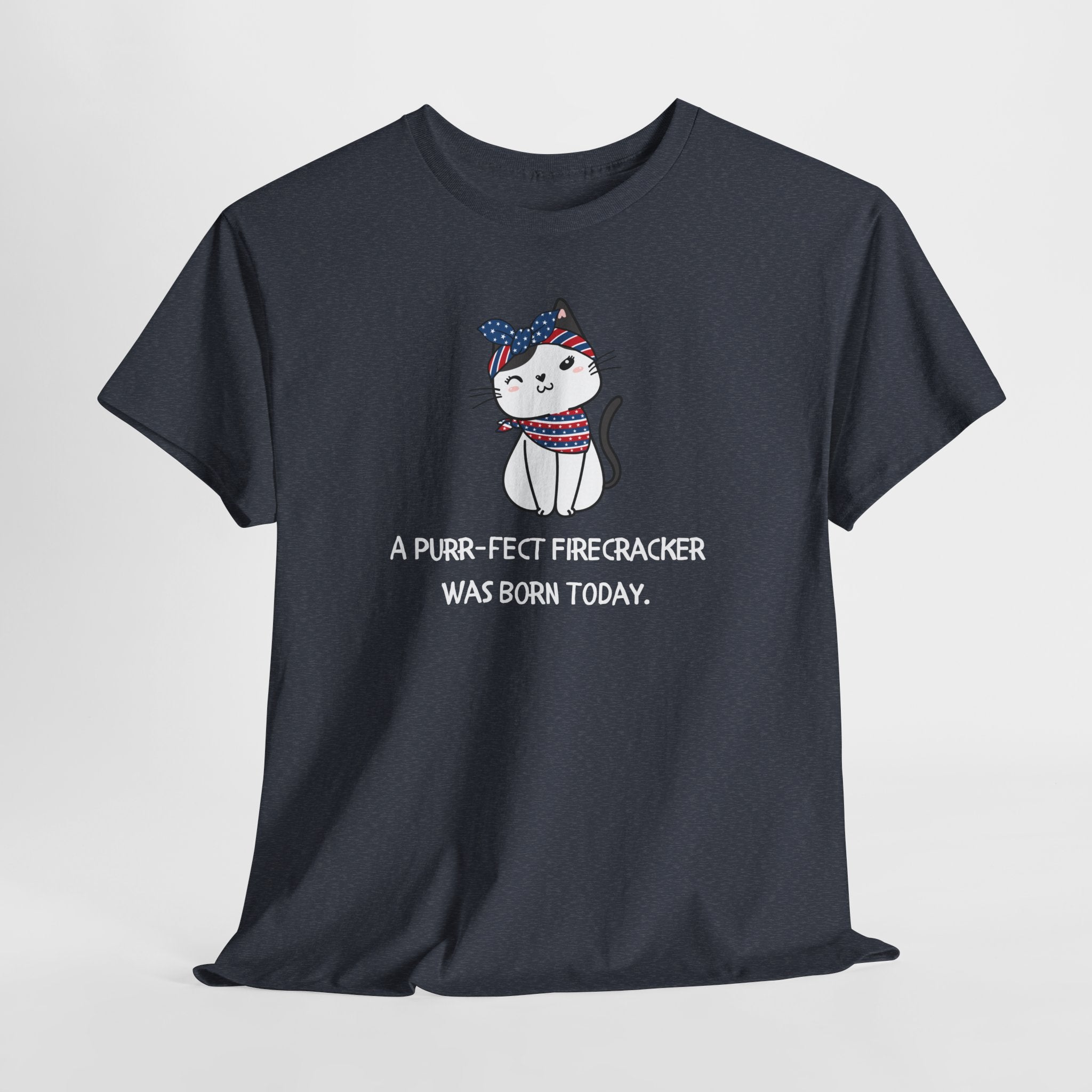 Cat Birthday Tee — "A Purr-fect Firecracker Was Born Today"