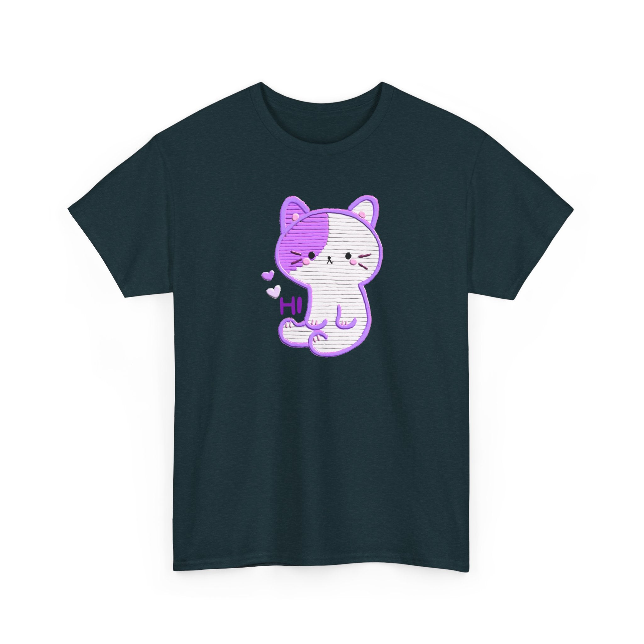 Cute Purple Cat “Hi” T-Shirt — Kawaii Kitten Graphic Tee