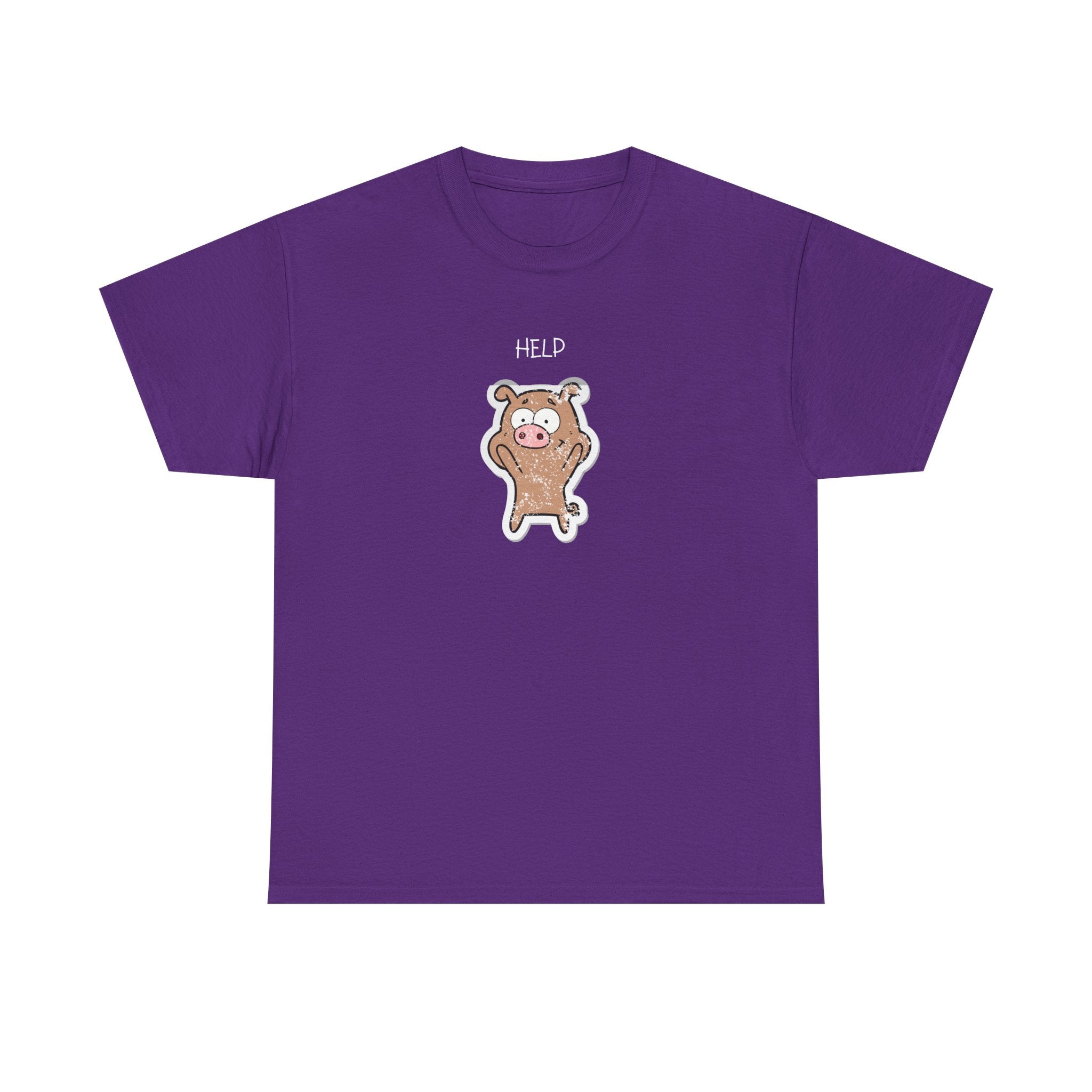 Help Pig Graphic Tee — Cute Distressed Pig Cartoon T-Shirt