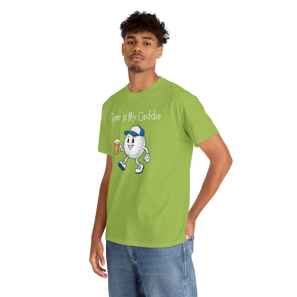 Golf Ball Cartoon Tee — "Beer Is My Caddie" Funny Golf Shirt