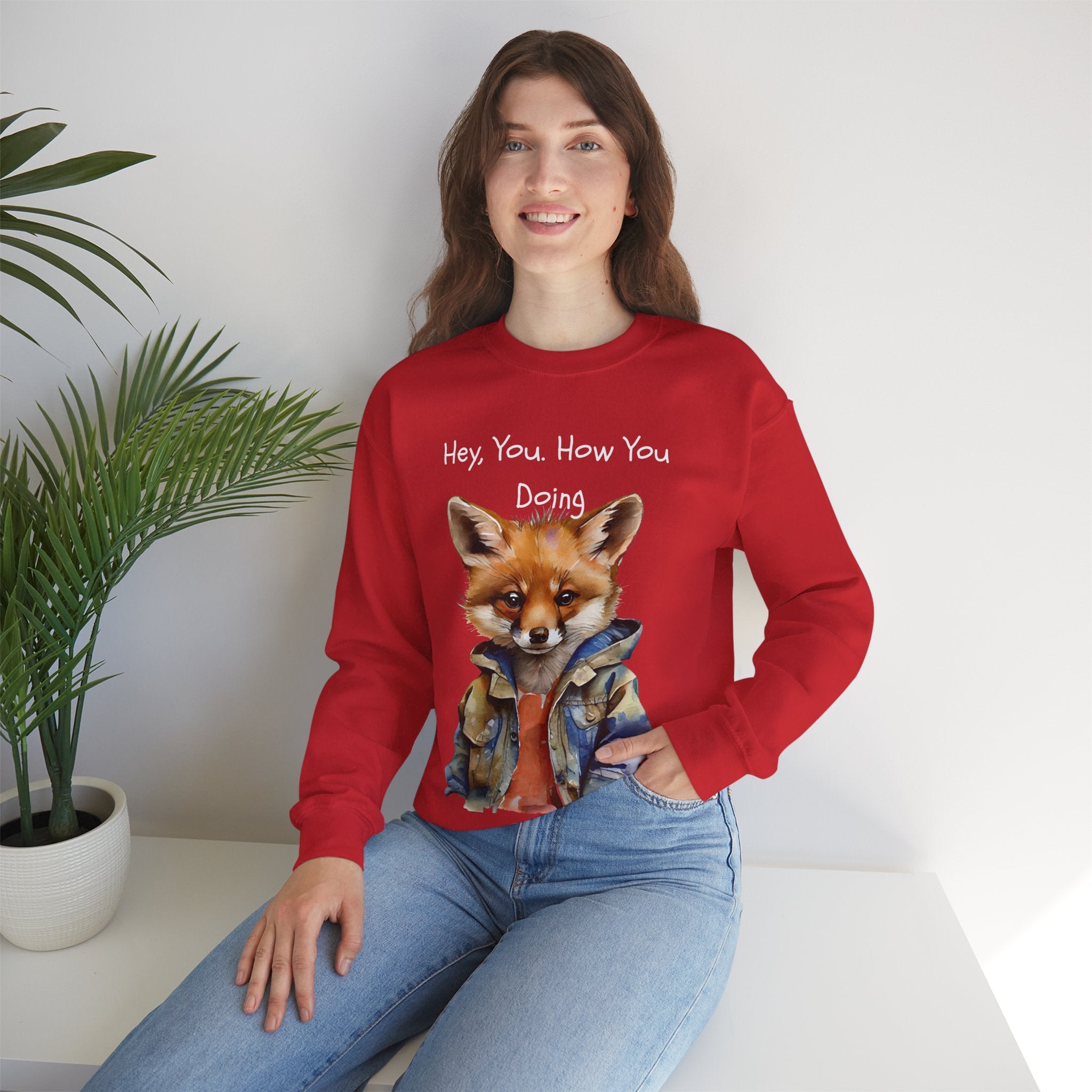 Fox Graphic Crewneck Sweatshirt — "Hey, You. How You Doing" Cozy Pullover